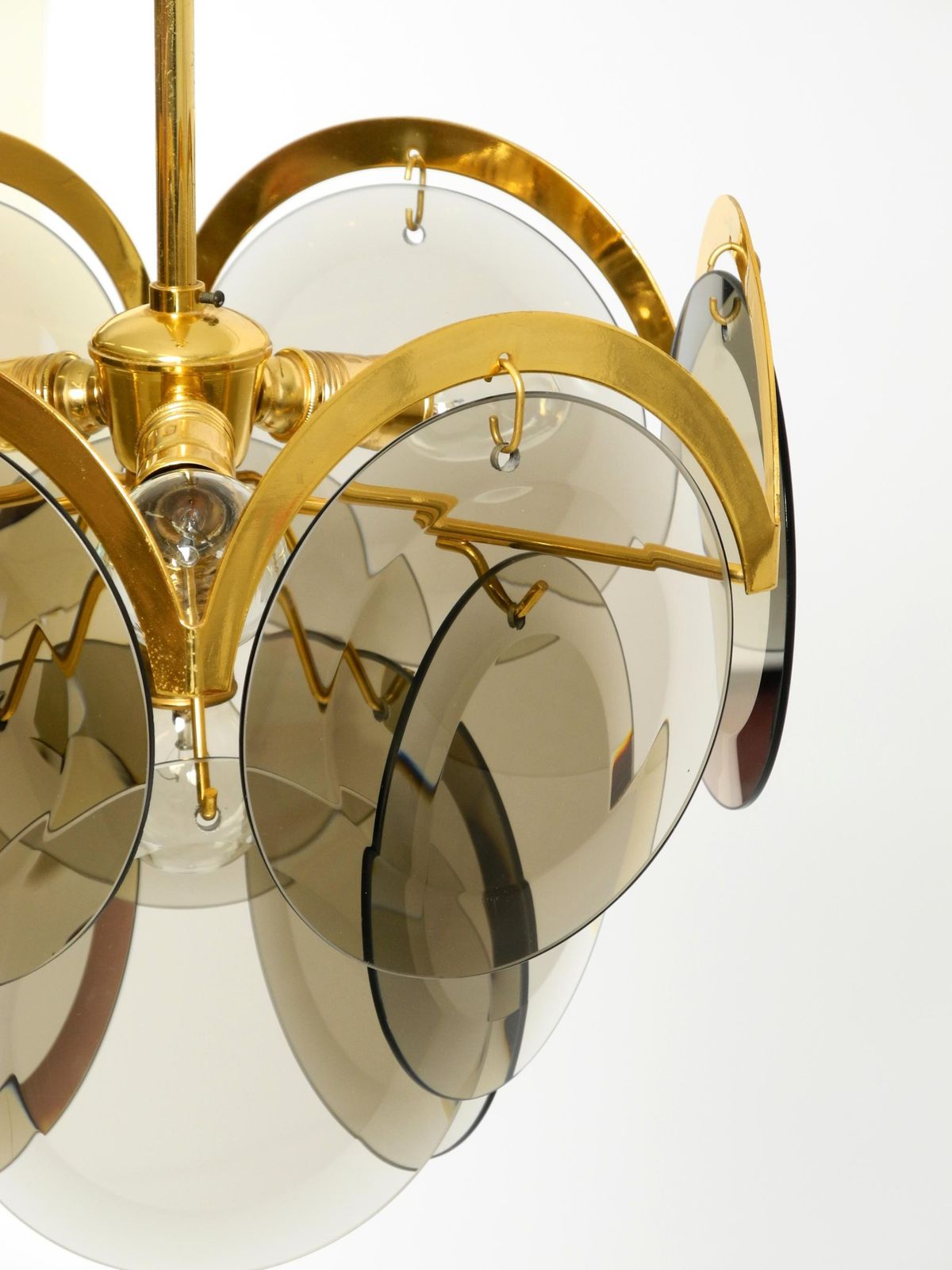1467.0 Beautiful 1960s Large Brass Ceiling Chandelier With Large Round Glass Plates photo