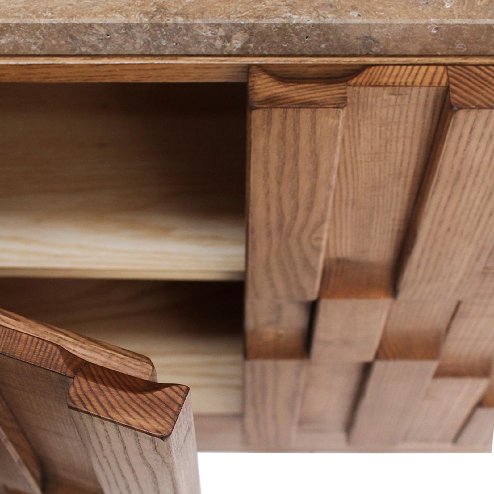 Contemporary Solid Oak Wood And Travertine Pair Of Italian Sideboards photo buy