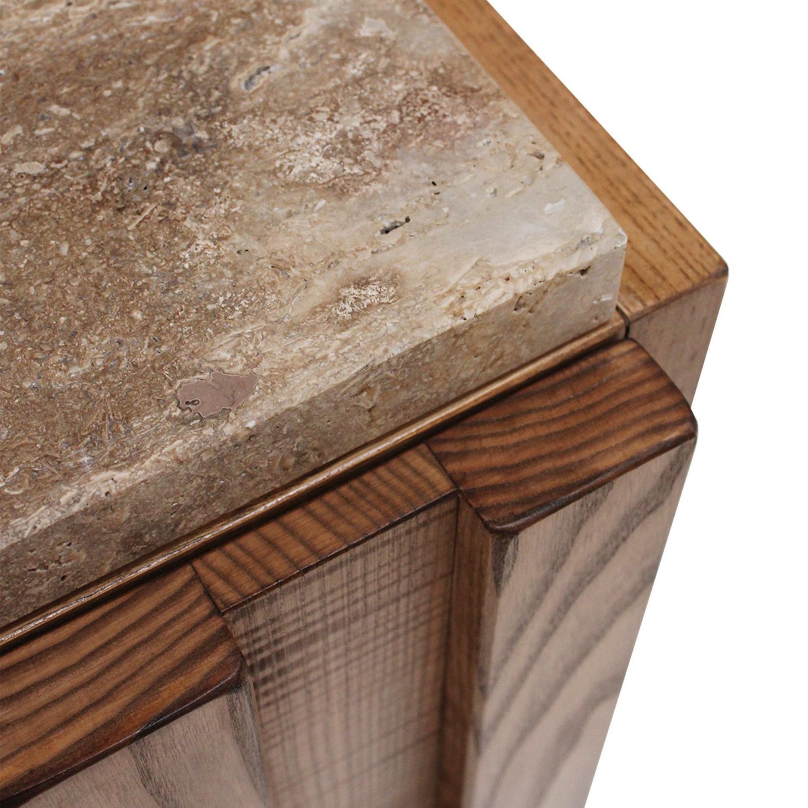 Contemporary Solid Oak Wood And Travertine Pair Of Italian Sideboards photo vintage