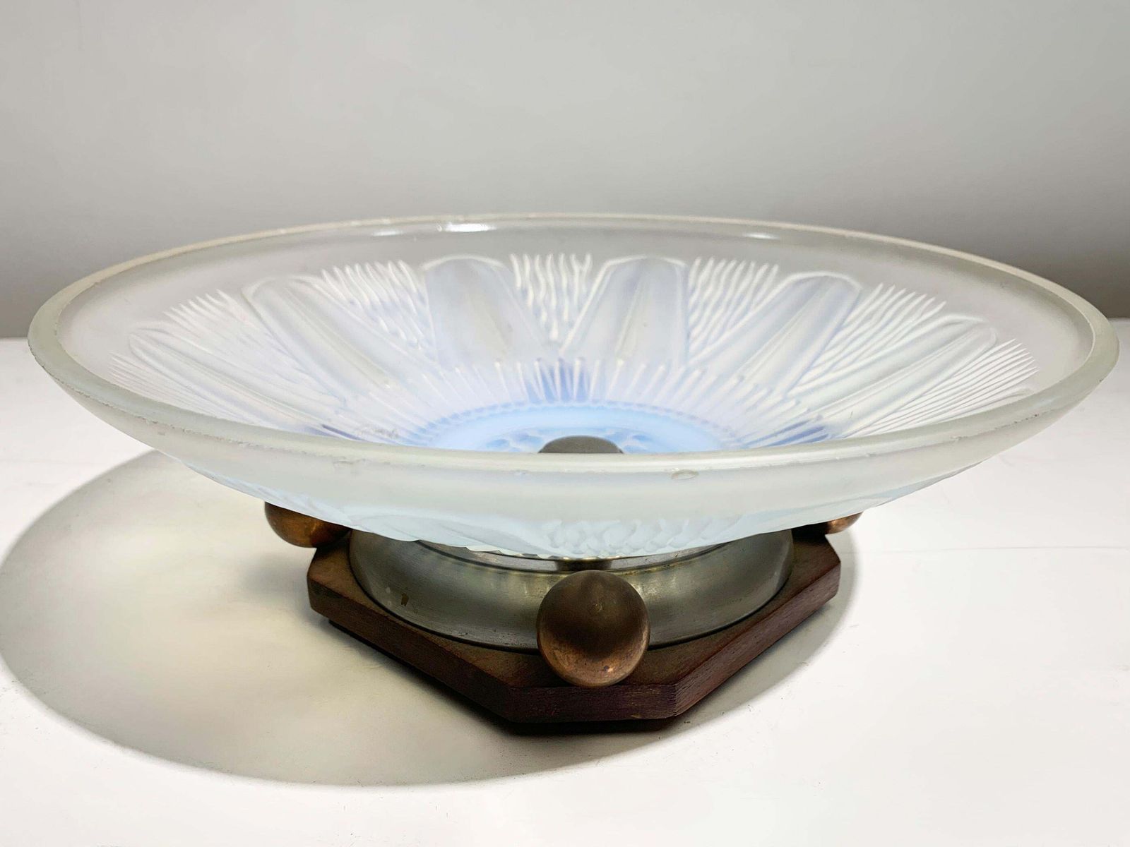 photo furniture Art Deco Opalescent Glass Centerpiece Bowl With Sunflower Motif, Lalique Style