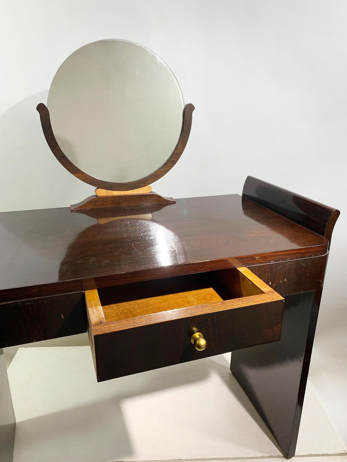 photo for sale Art Deco Vanity/Dressing Table With Round Mirror, France, Circa 1930's