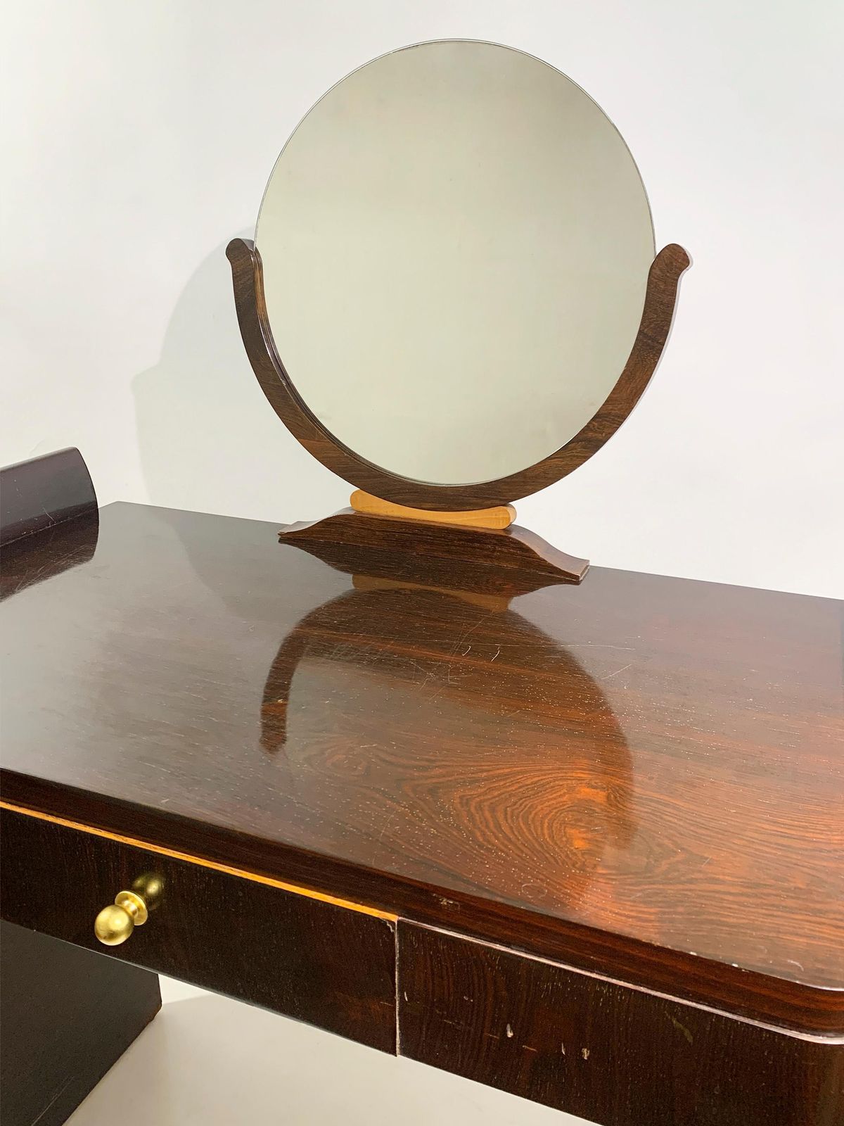 photo vinterior Art Deco Vanity/Dressing Table With Round Mirror, France, Circa 1930's