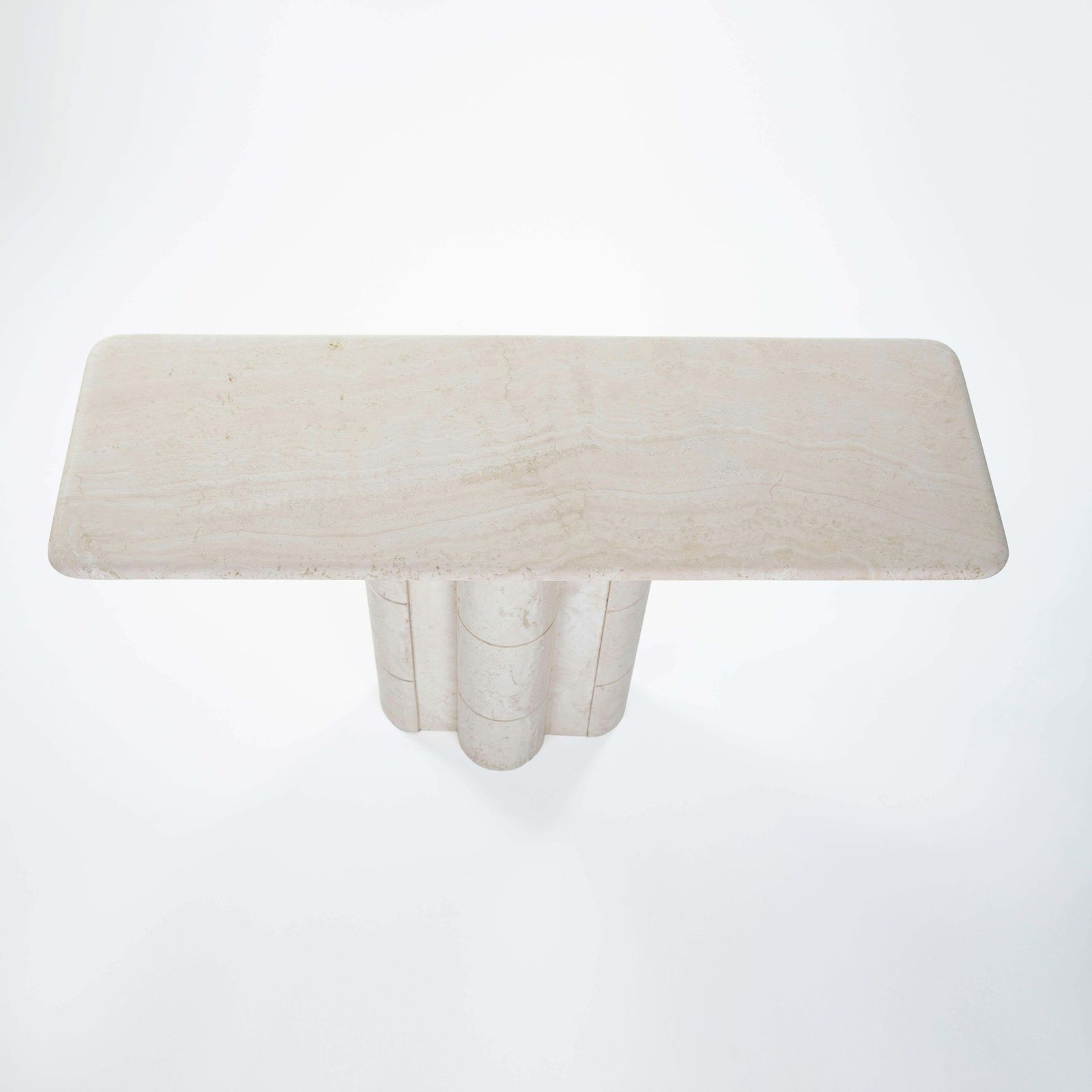 French Elegante Mid Century Faux Bamboo Travertine Console Table 1970s photo for sale
