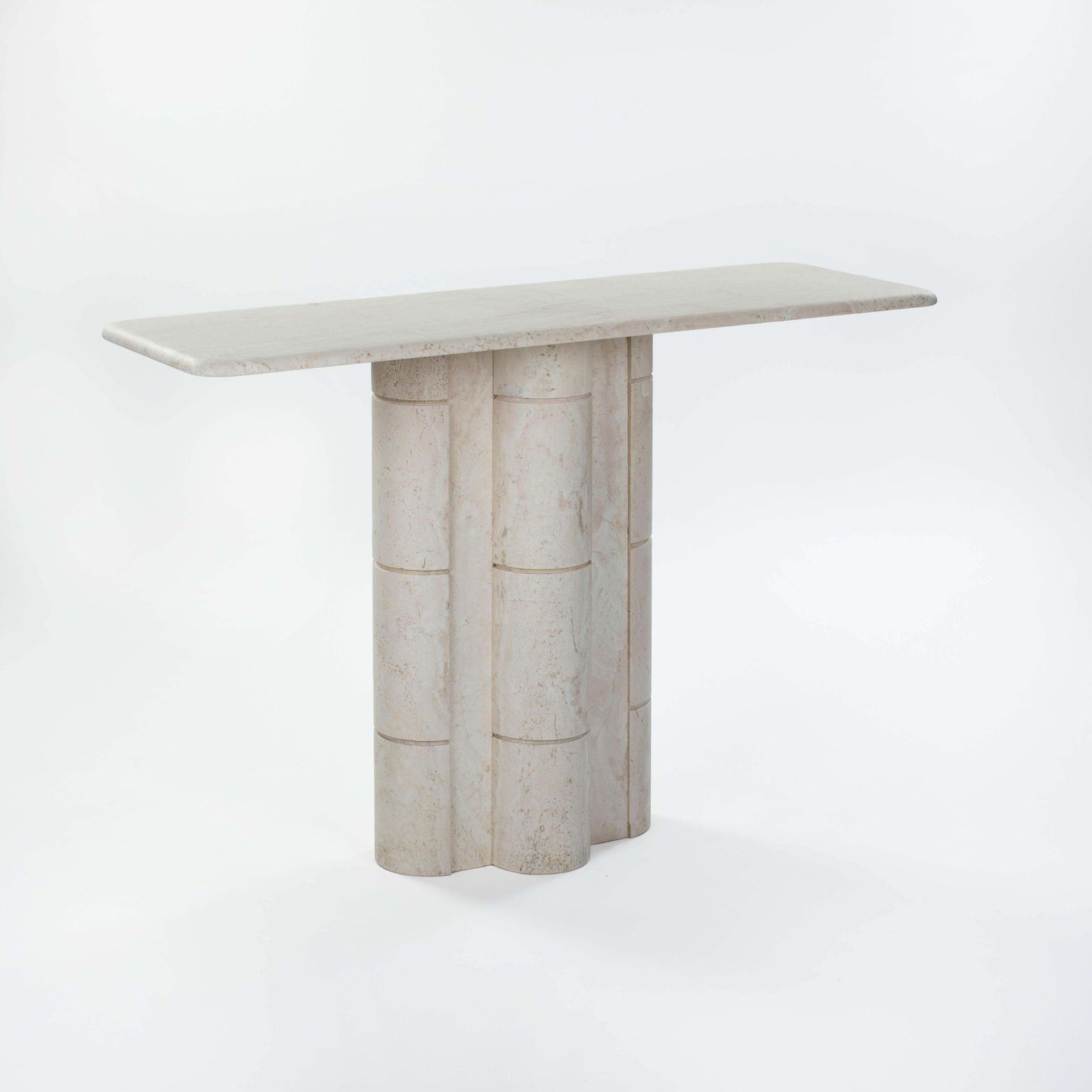 French Elegante Mid Century Faux Bamboo Travertine Console Table 1970s photo Furniture