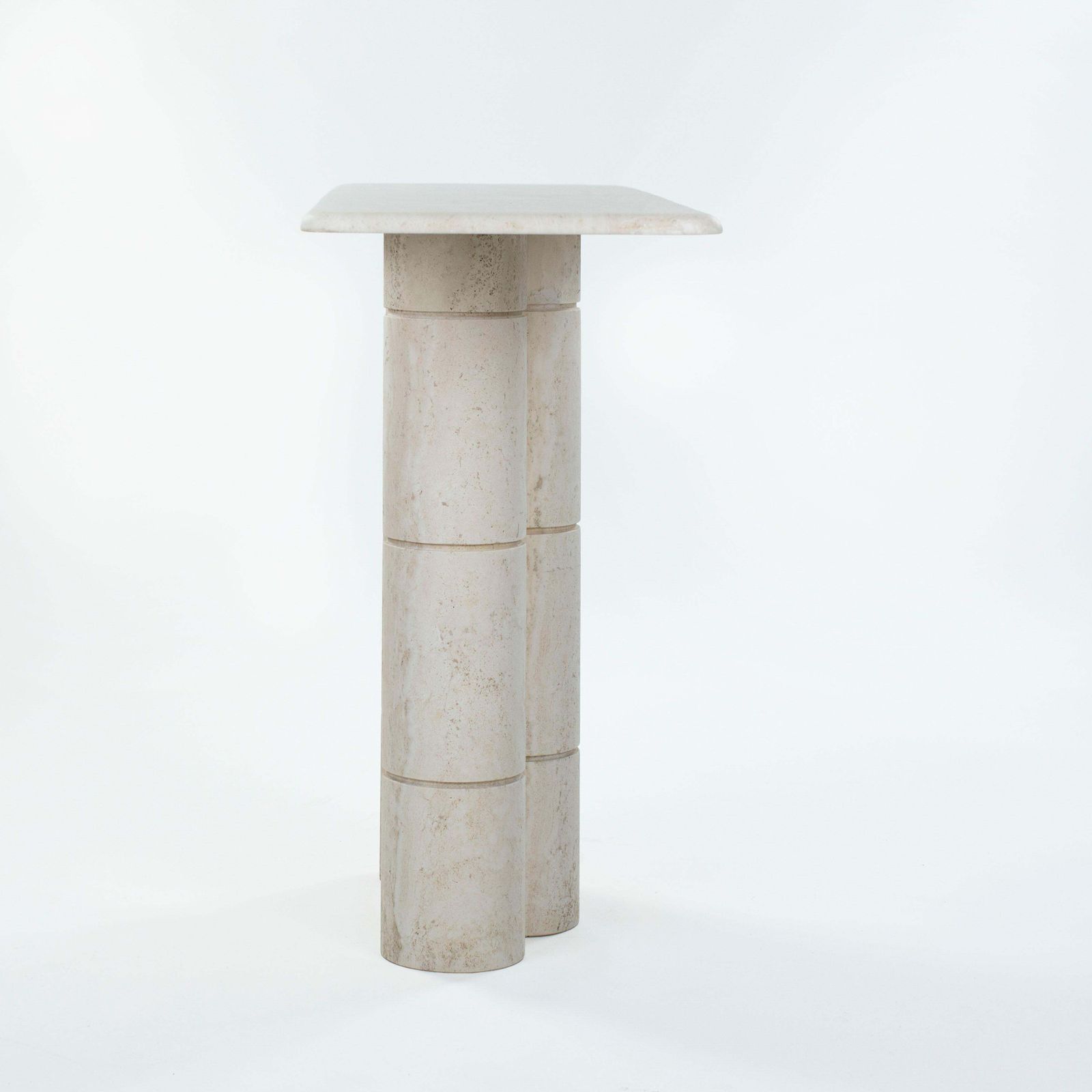 French Elegante Mid Century Faux Bamboo Travertine Console Table 1970s photo vinterior
