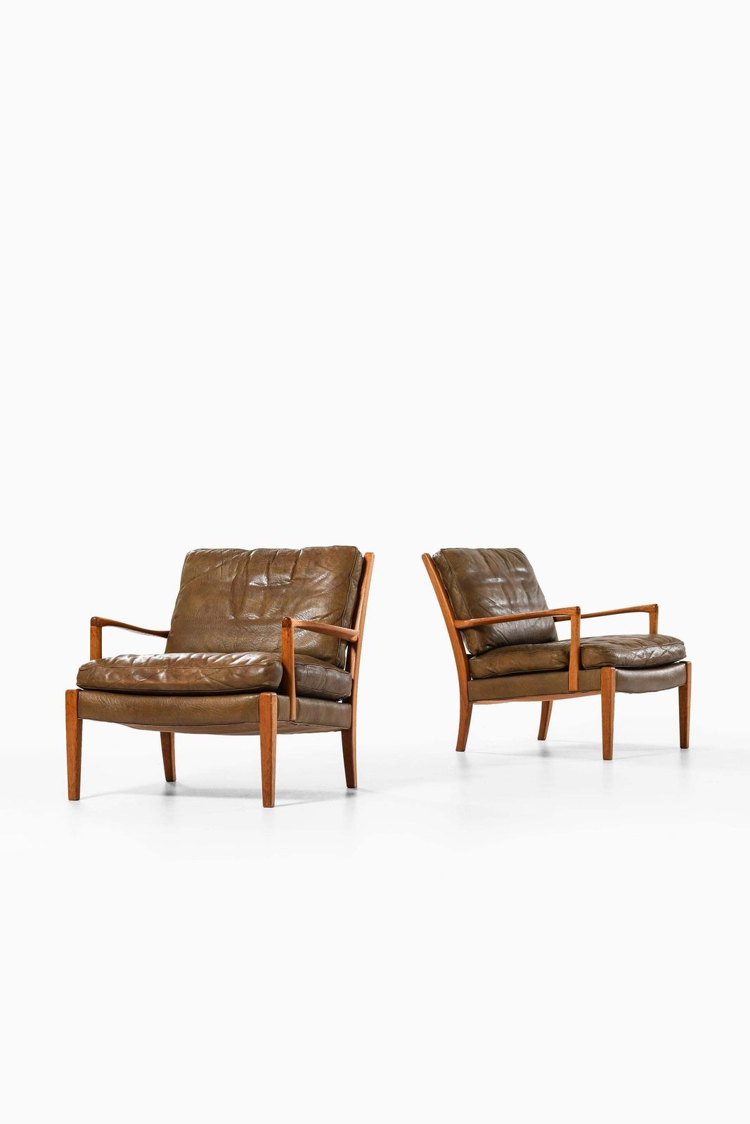 Set Of 2 Easy Chairs In Leather And Walnut By Arne Norell, 1960s photo furniture