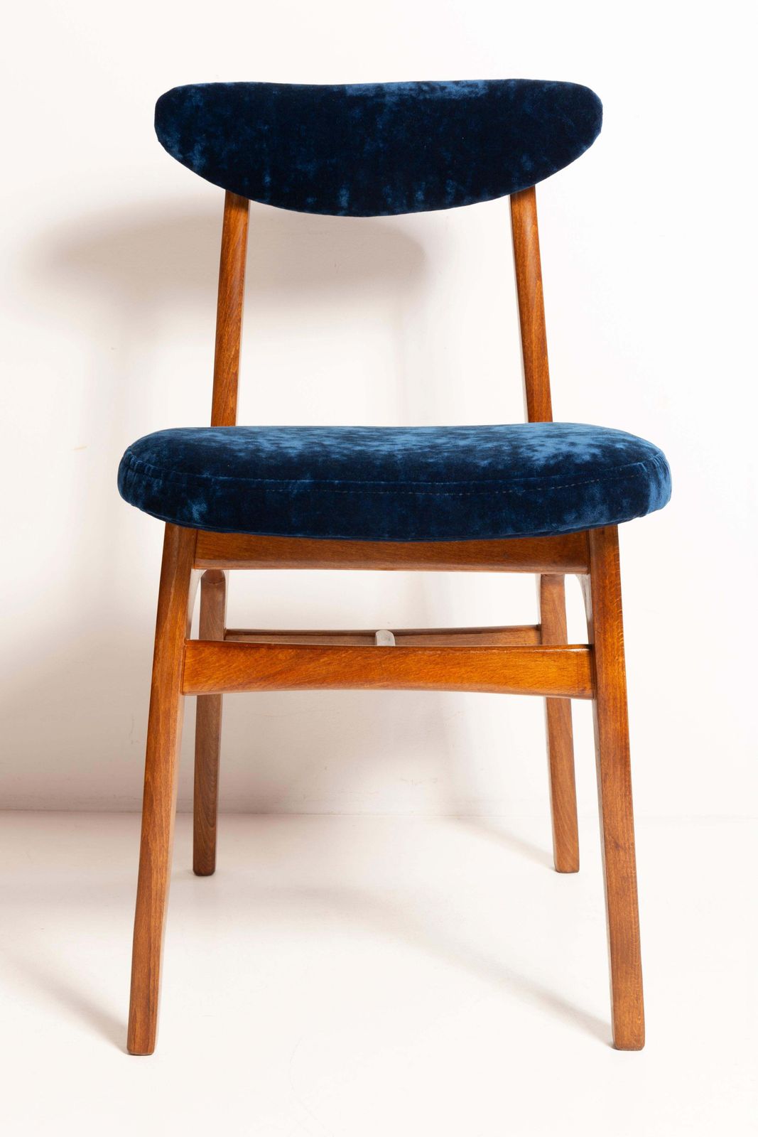 Ten Mid Century Navy Blue Velvet Chairs, Walnut Wood, Rajmund Halas, 1960s photo buy