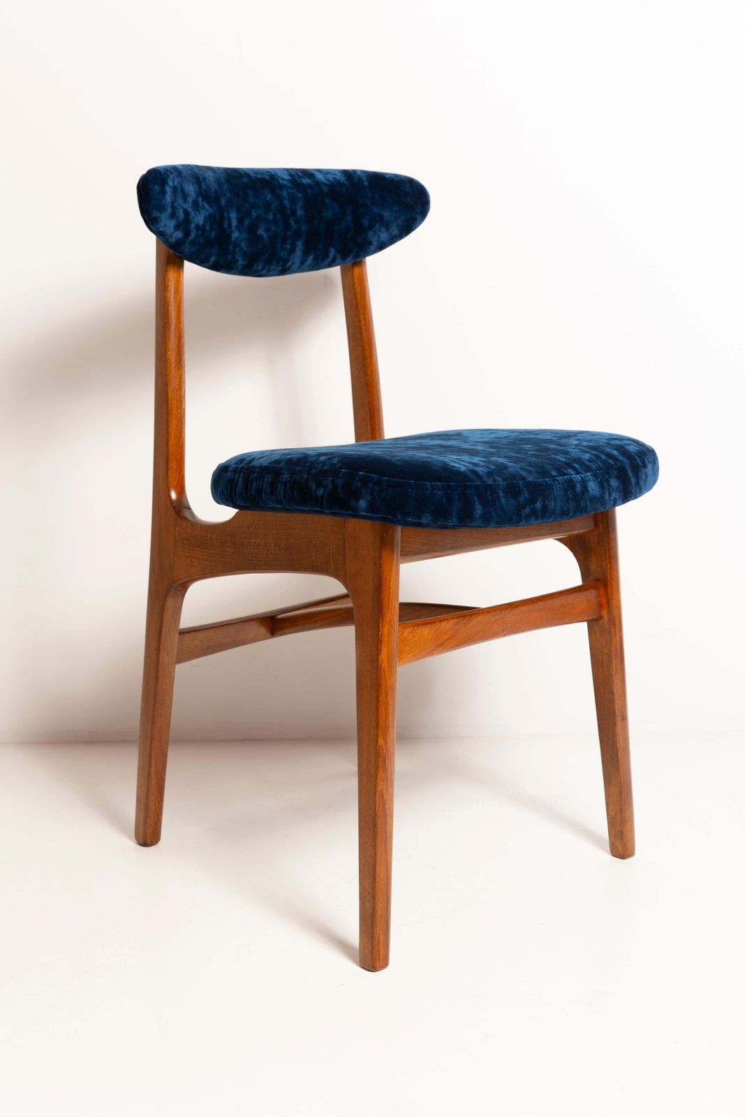 Mid Century Navy Blue Velvet Chair, Walnut Wood, Rajmund Halas, 1960s photo furniture
