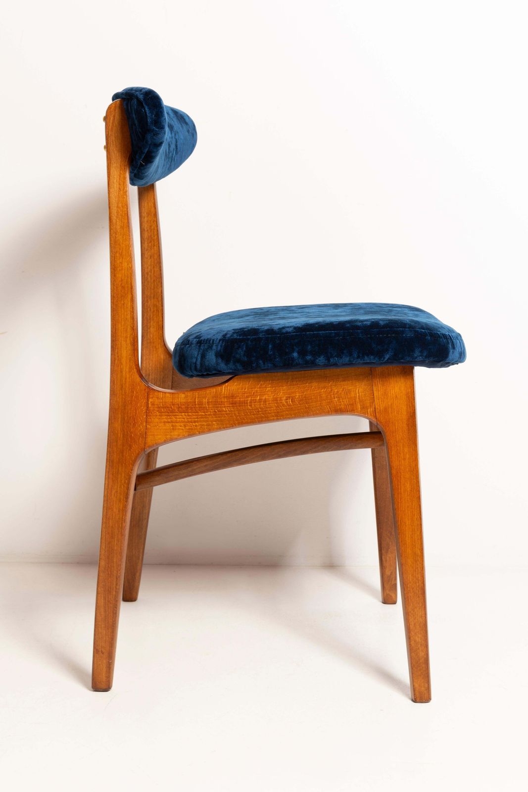 Mid Century Navy Blue Velvet Chair, Walnut Wood, Rajmund Halas, 1960s photo vintage