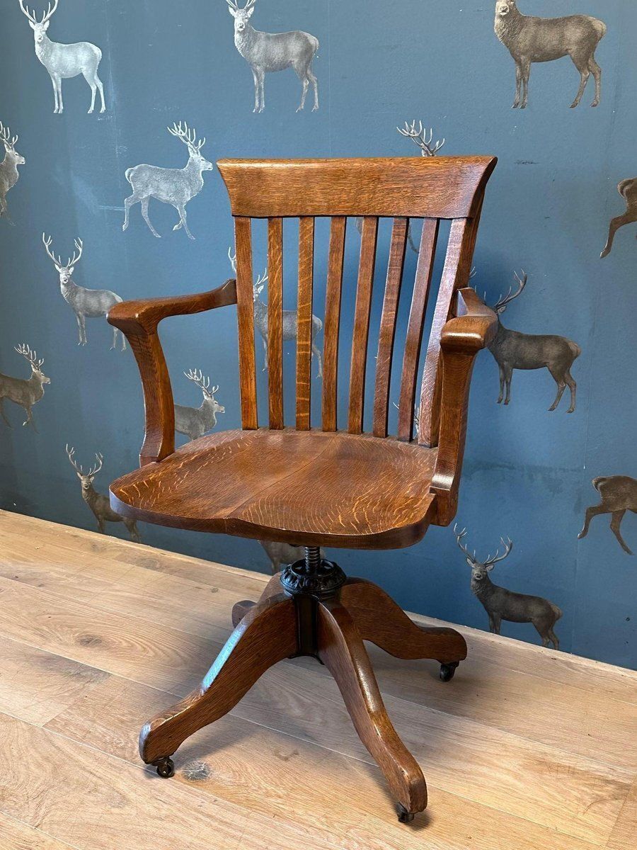 Antique Oak Office Chair, 1890s