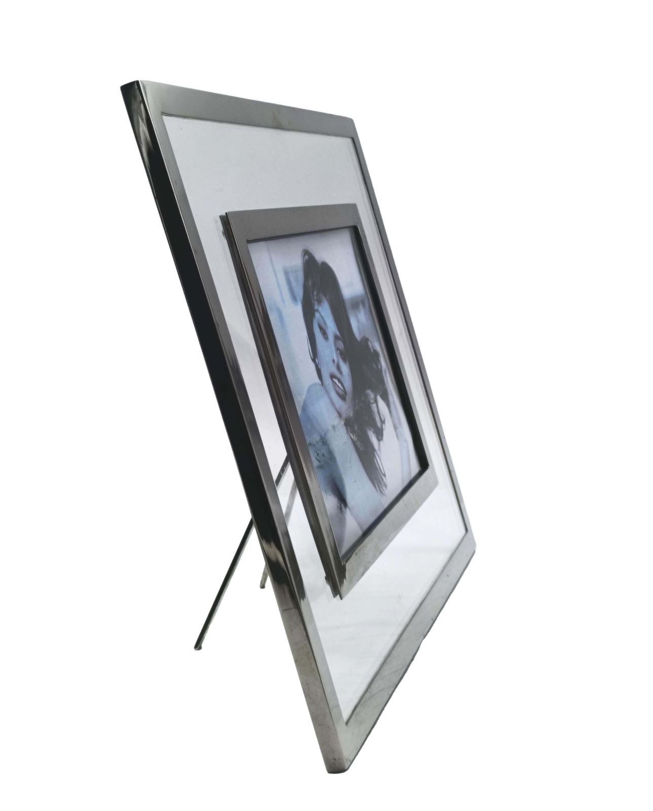 Gabriella Crespi Signed Plexiglass And Nickel Plated Brass Photo Frame, Italy 70 photo furniture