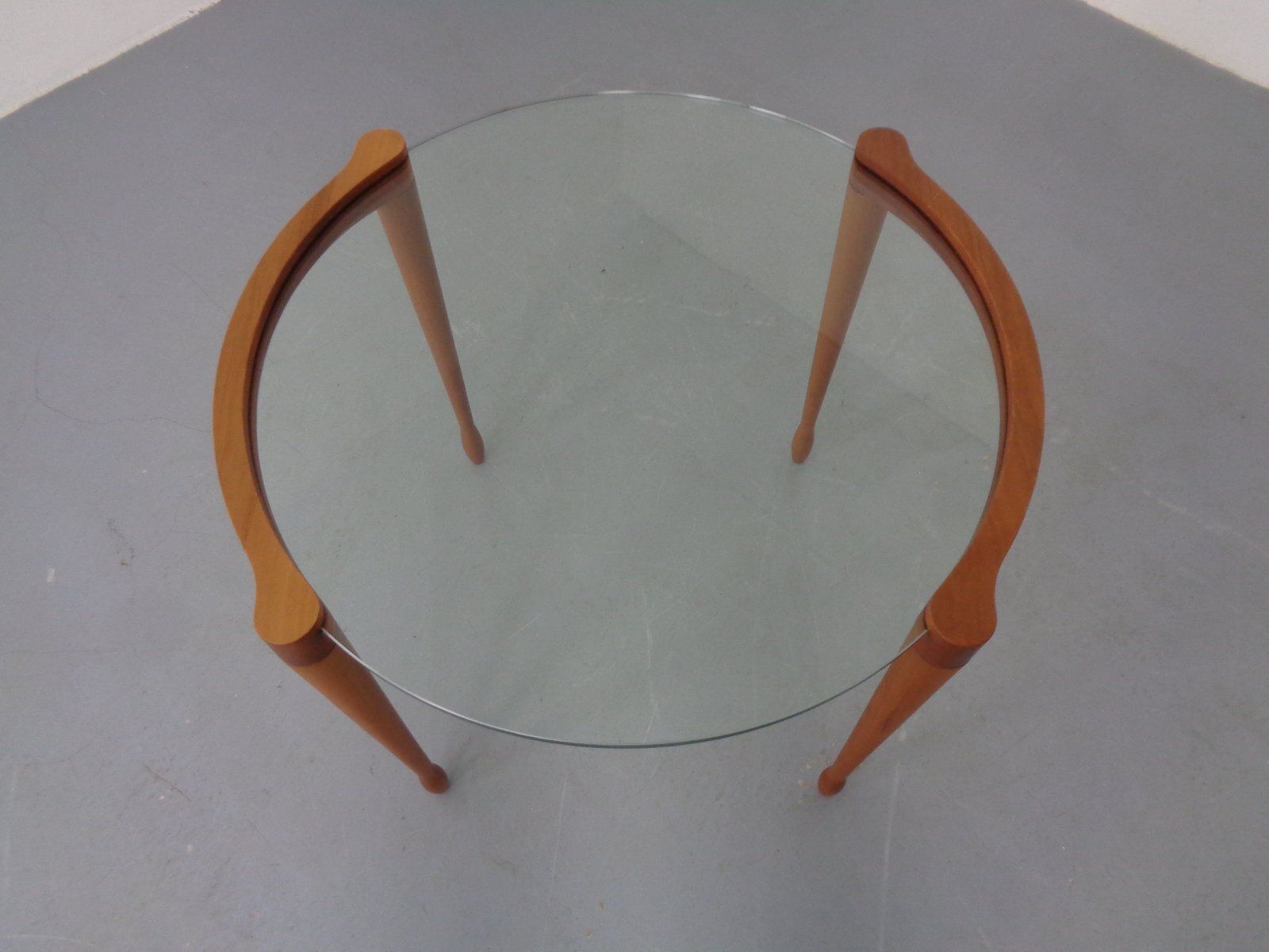photo furniture Giotto Glass And Cherry Wood Side Table By Tarcisio Colzoni For Porada, Italy, 1990s