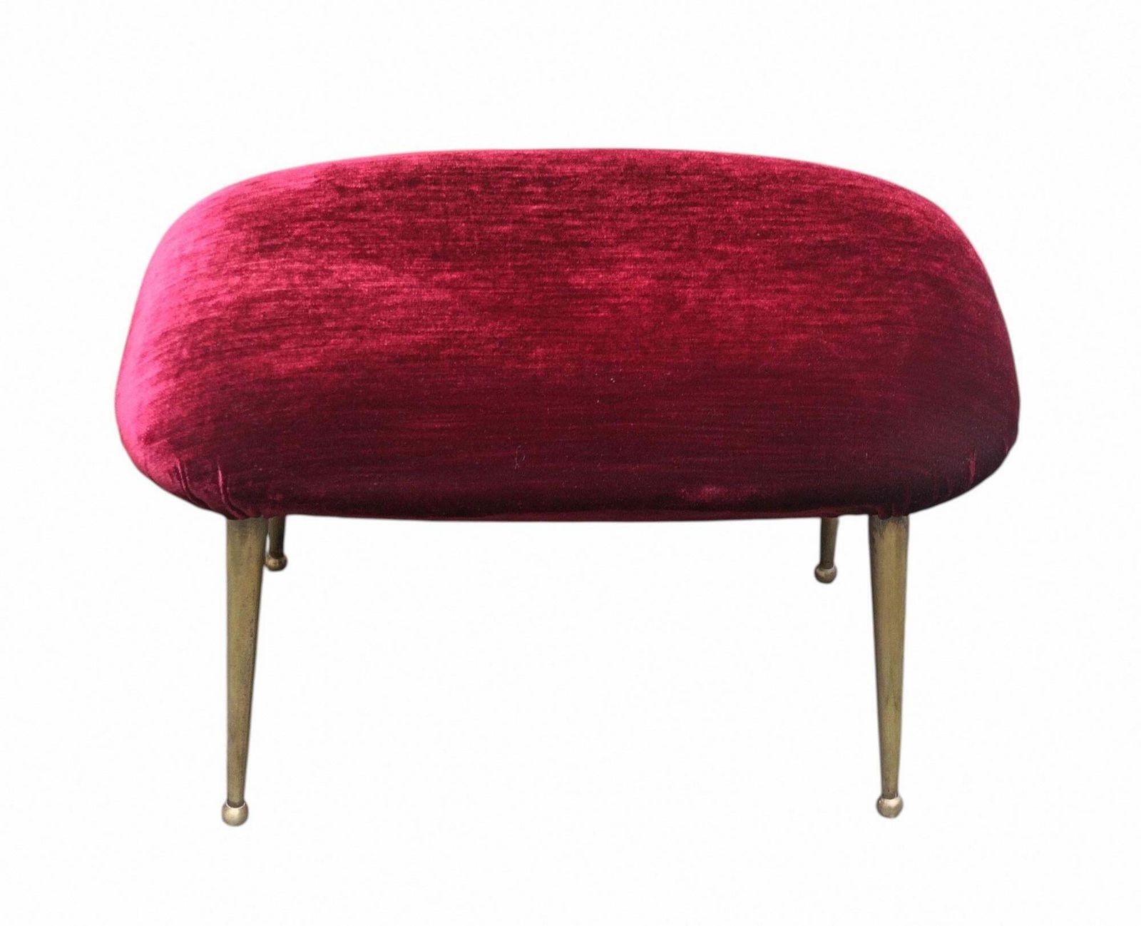 Elegant Red Fabric Bench With Thin Brass Legs, Italy 1950s photo Furniture