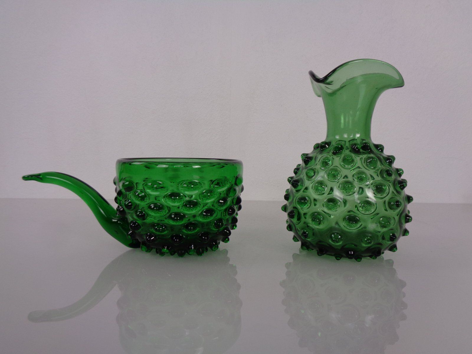 Italian Green Bubble Glass Vase & Bowl From Empoli, 1960s, Set Of 2 photo Home Decor