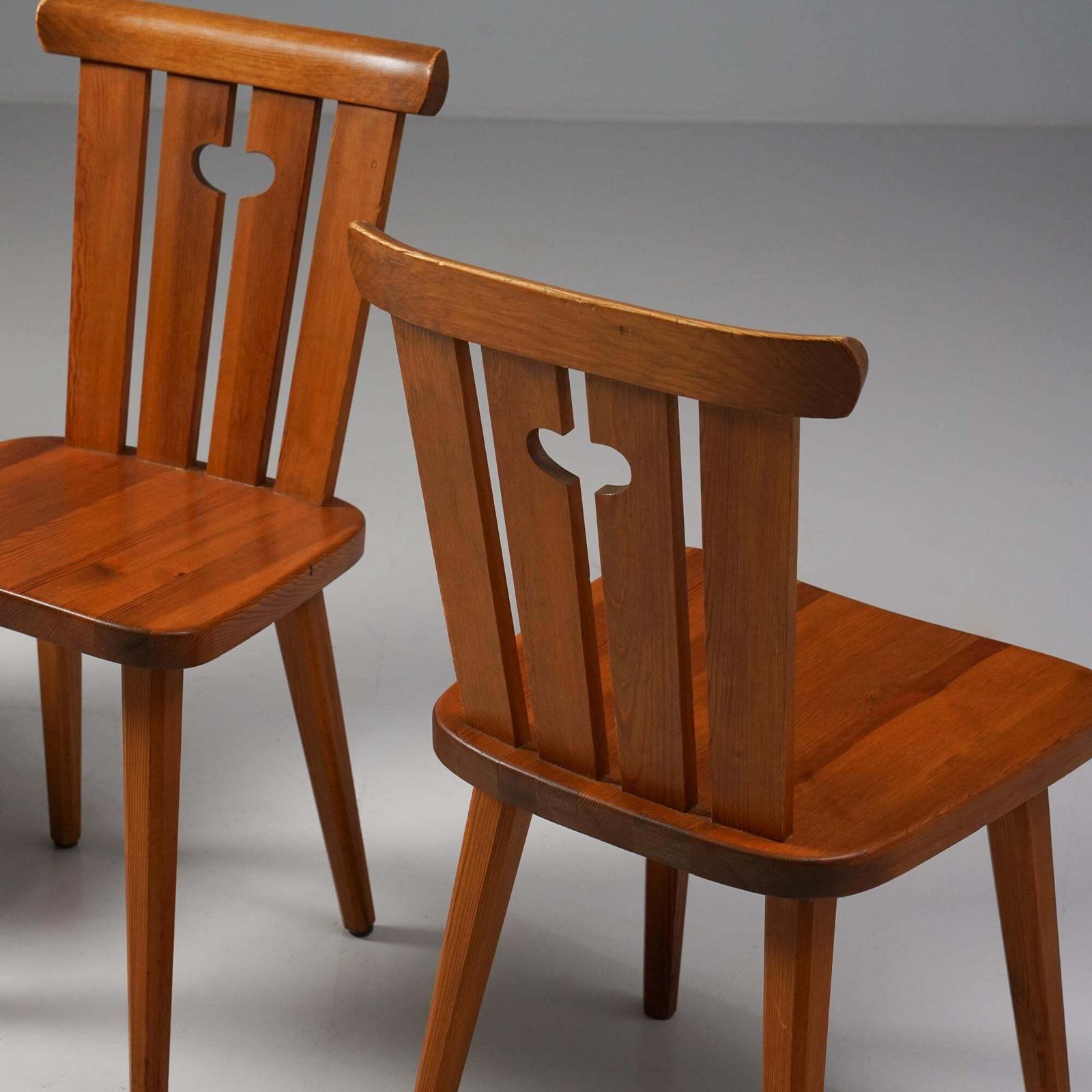 Set Of Four Scandinavian Modern Pine Chairs, Göran Malmvall, Sweden, 1970s photo 2344.0