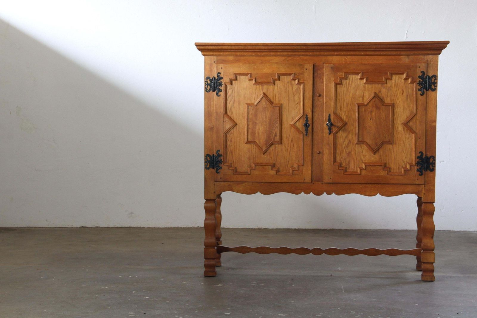 Vintage 1960s Danish Brutalist Chevron Oak Cabinet, Style Of Henning Kjærnulf photo 2450.0