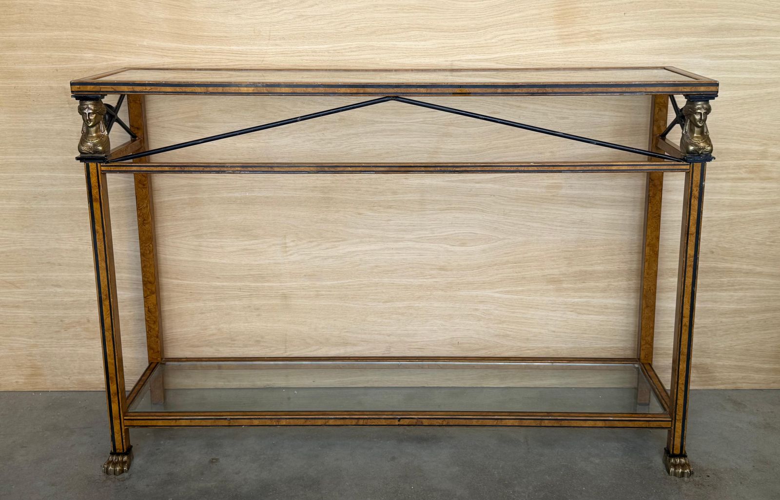 Maison Jansen Style Neoclassical Brass, Steel & Glass Console, France, C 1960 photo Furniture