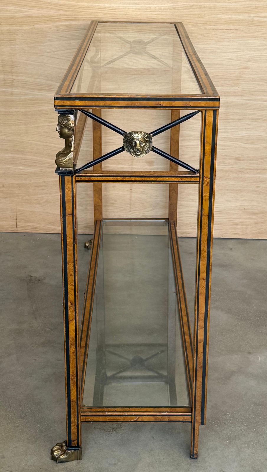 photo furniture Maison Jansen Style Neoclassical Brass, Steel & Glass Console, France, C 1960