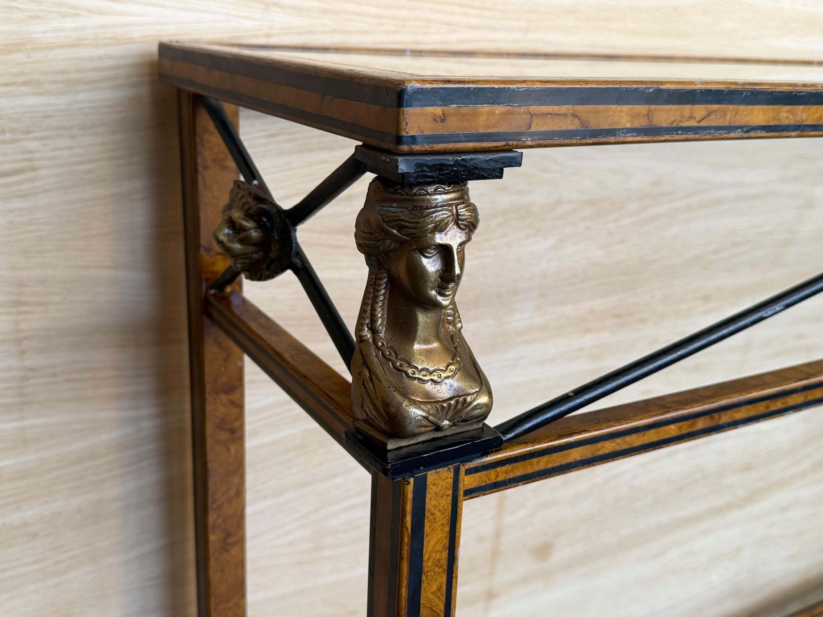 photo for sale Maison Jansen Style Neoclassical Brass, Steel & Glass Console, France, C 1960