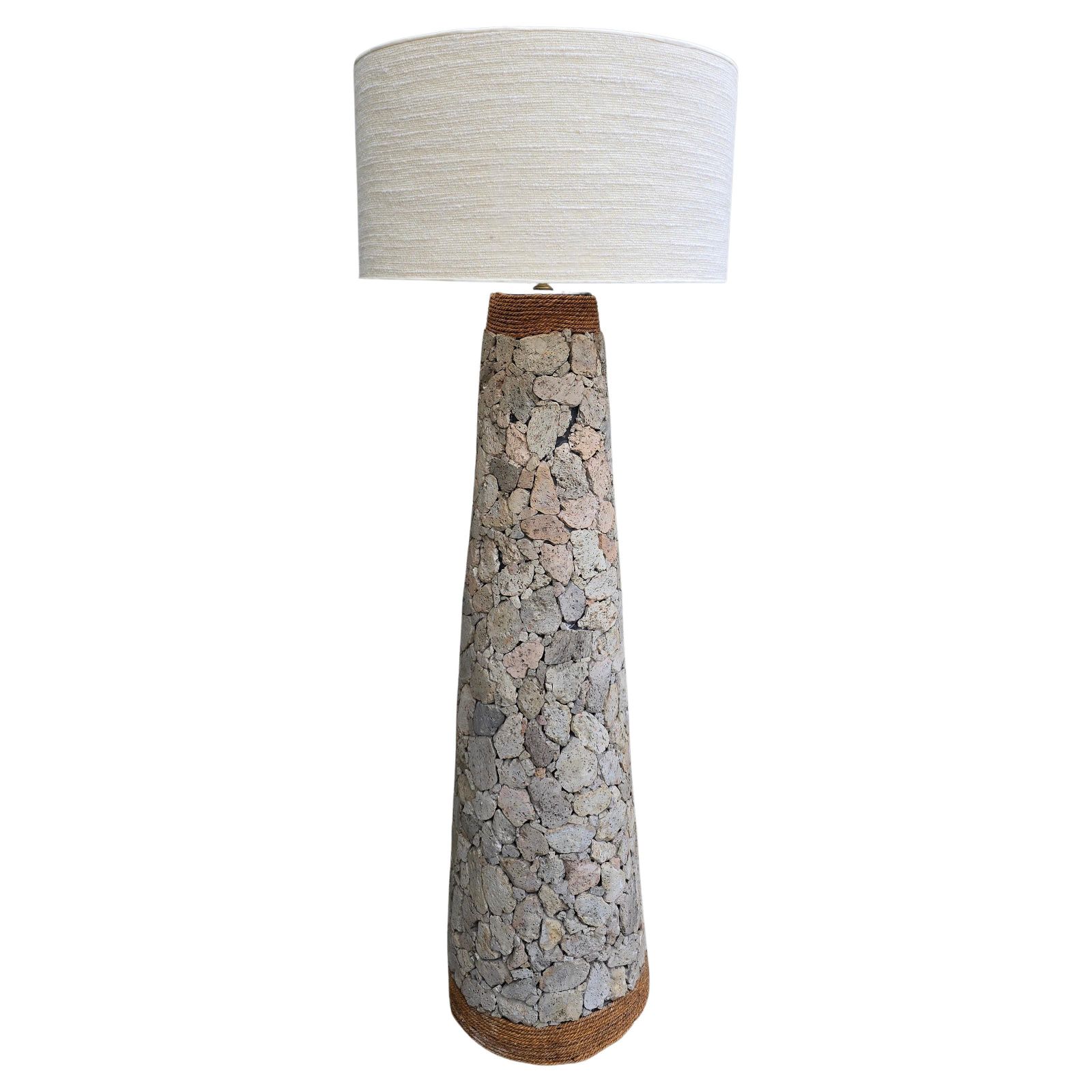 Sculptural Stone Floor Lamp With Rope Detail, Wabi Sabi, 20th Century