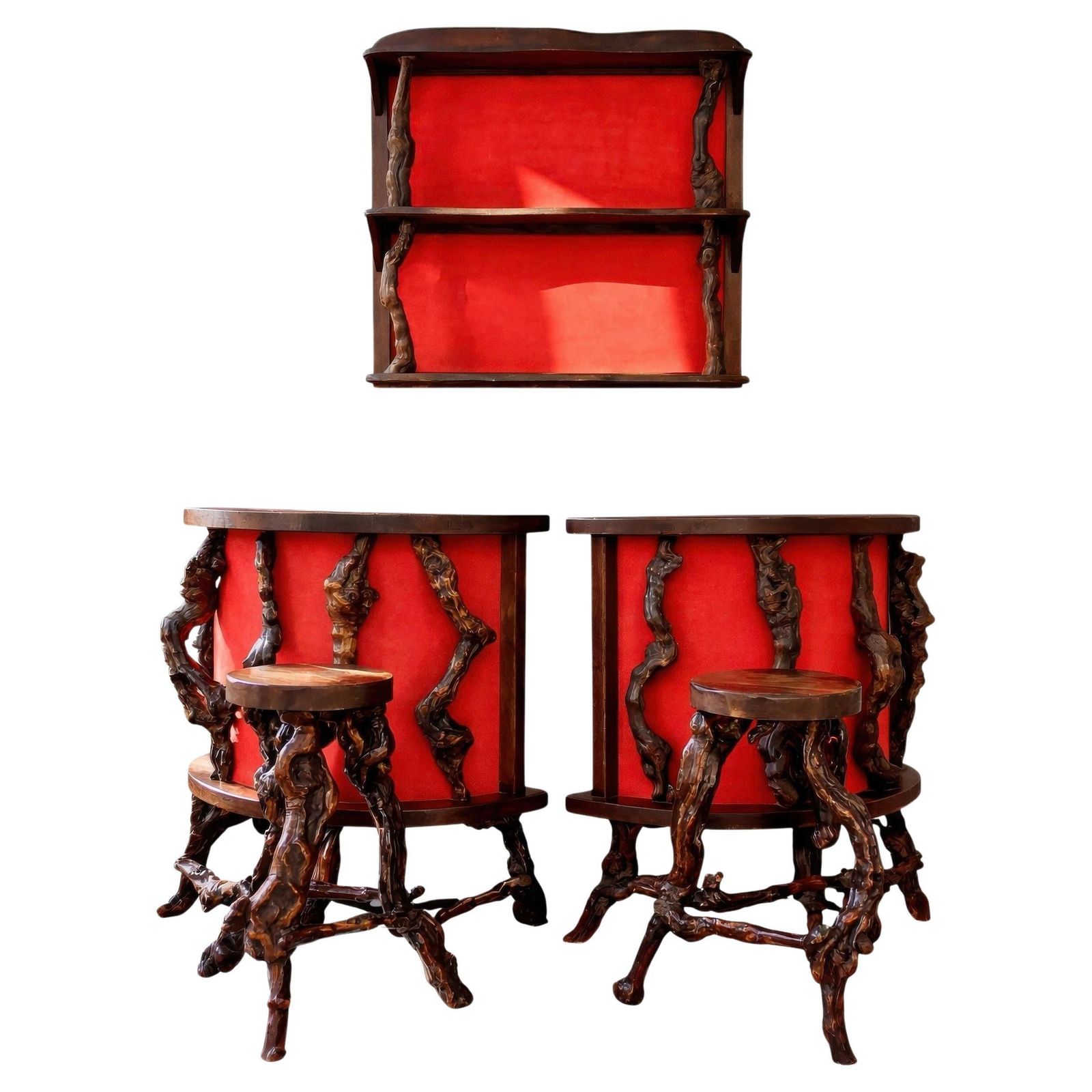 Rare Sculptural Brutalist Rootwood Bar Ensemble France 1950s 5 Piece Dry Bar Set