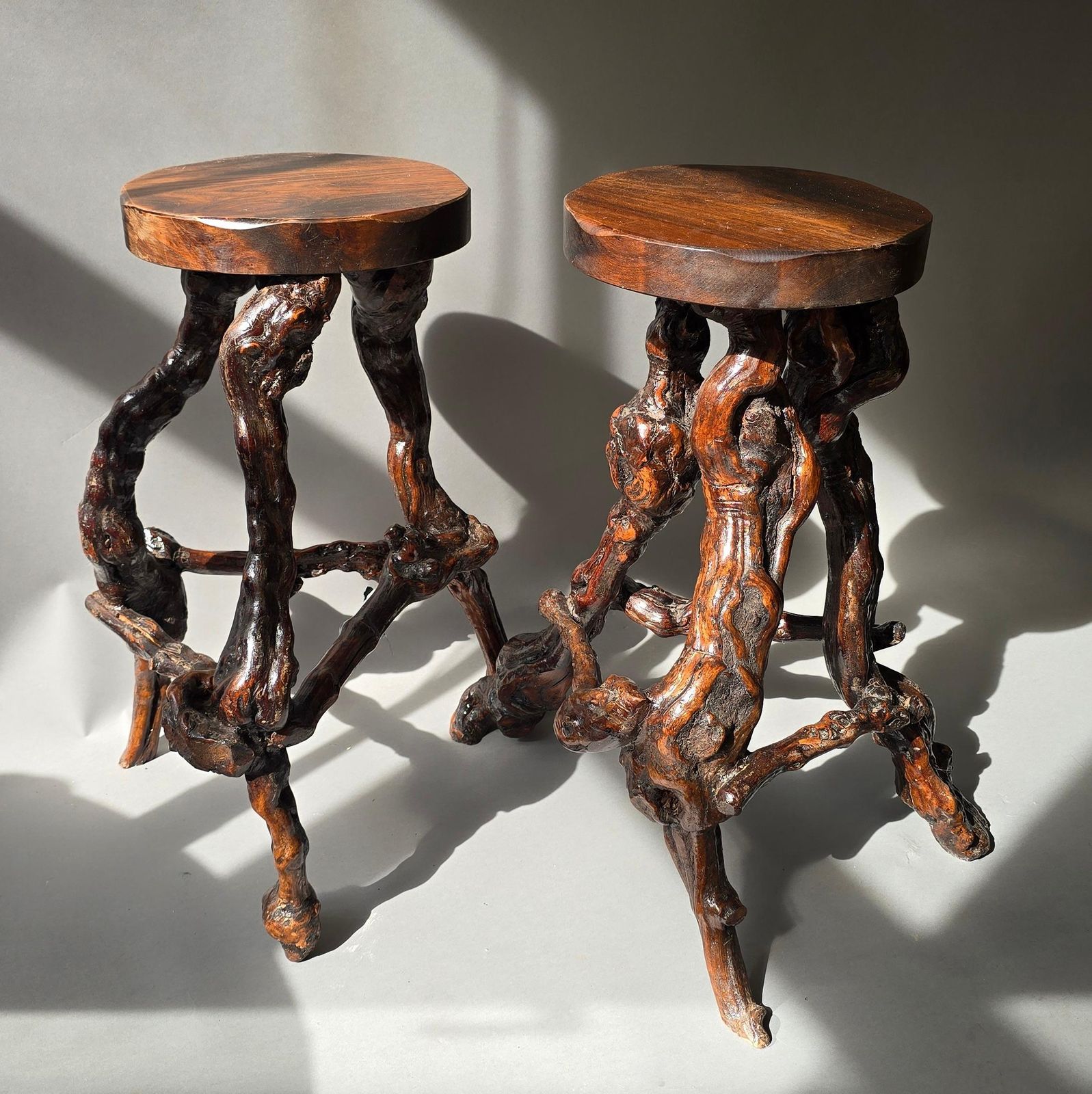 Rare Sculptural Brutalist Rootwood Bar Ensemble France 1950s 5 Piece Dry Bar Set photo vintage