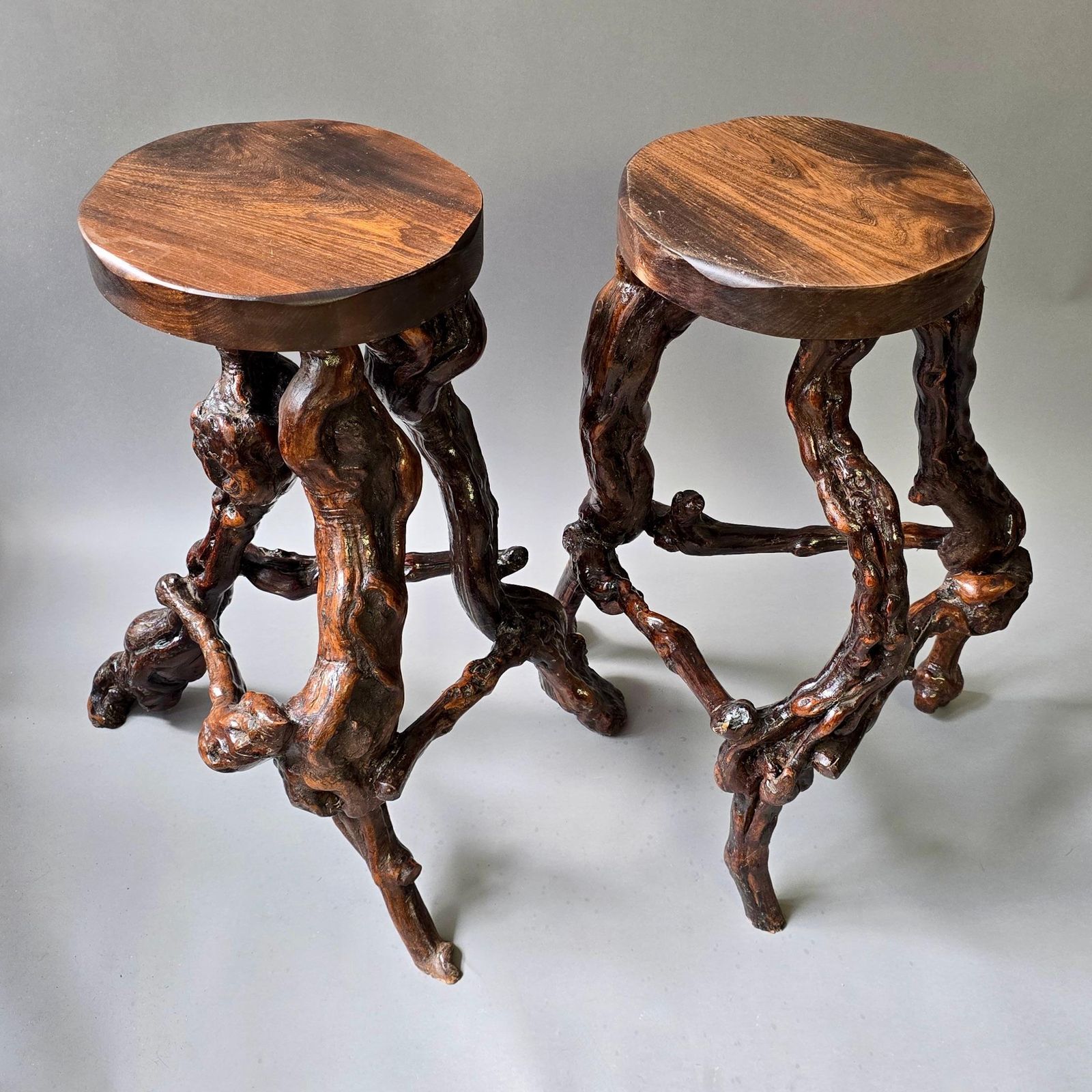 photo furniture Rare Sculptural Brutalist Rootwood Bar Ensemble France 1950s 5 Piece Dry Bar Set