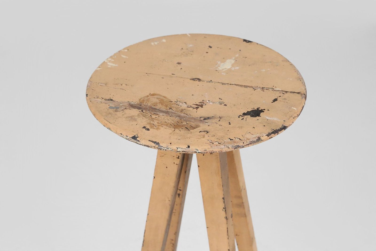 Industrial Painted Wooden Tripod Console Table With Rich Patina, 1890s photo furniture