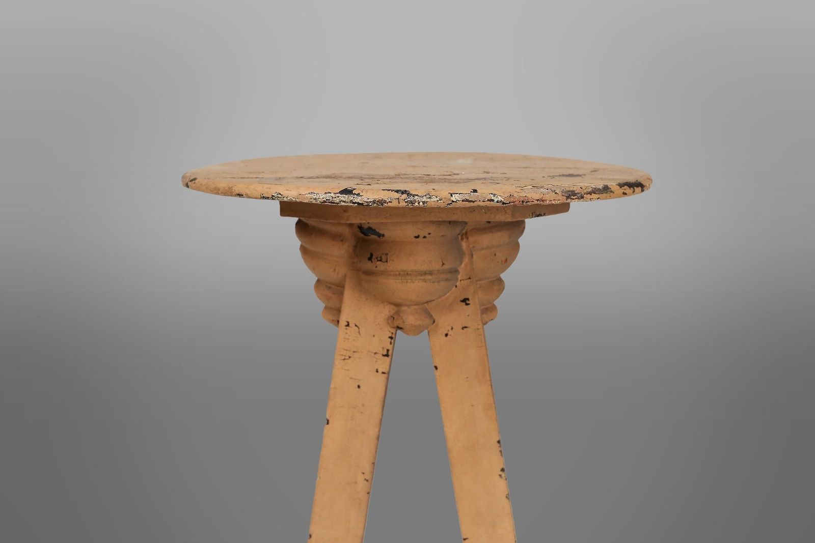 Industrial Painted Wooden Tripod Console Table With Rich Patina, 1890s photo for sale