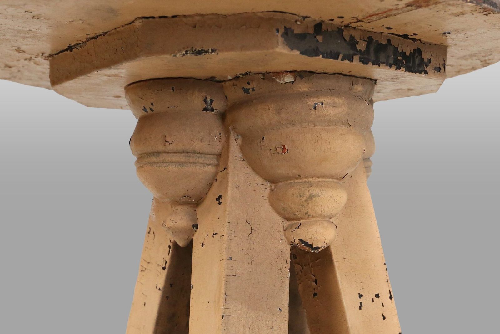 Industrial Painted Wooden Tripod Console Table With Rich Patina, 1890s photo 987.0