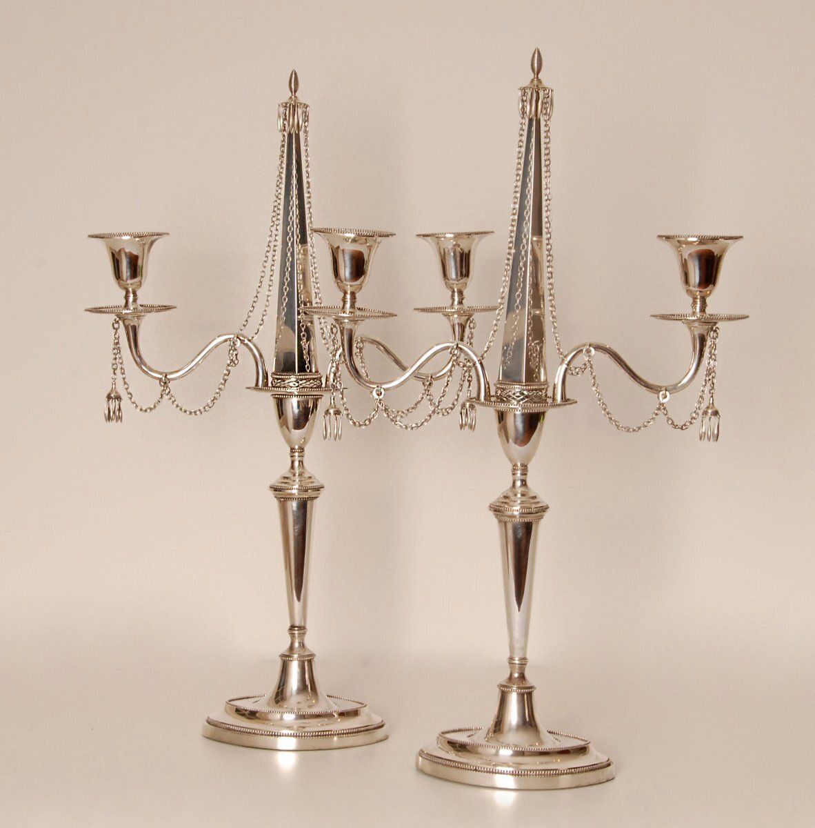 Antique Empire Sterling Silver Candleholders, 1853, Set Of 2 photo 17348.0
