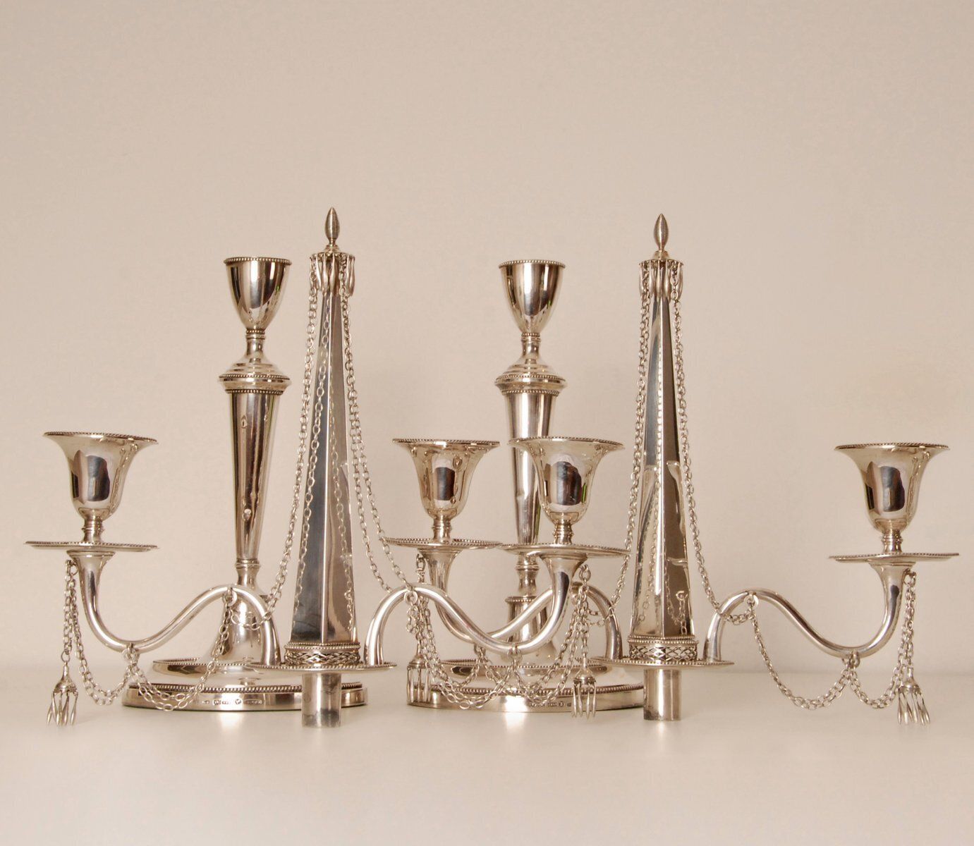 17348.0 Antique Empire Sterling Silver Candleholders, 1853, Set Of 2 photo