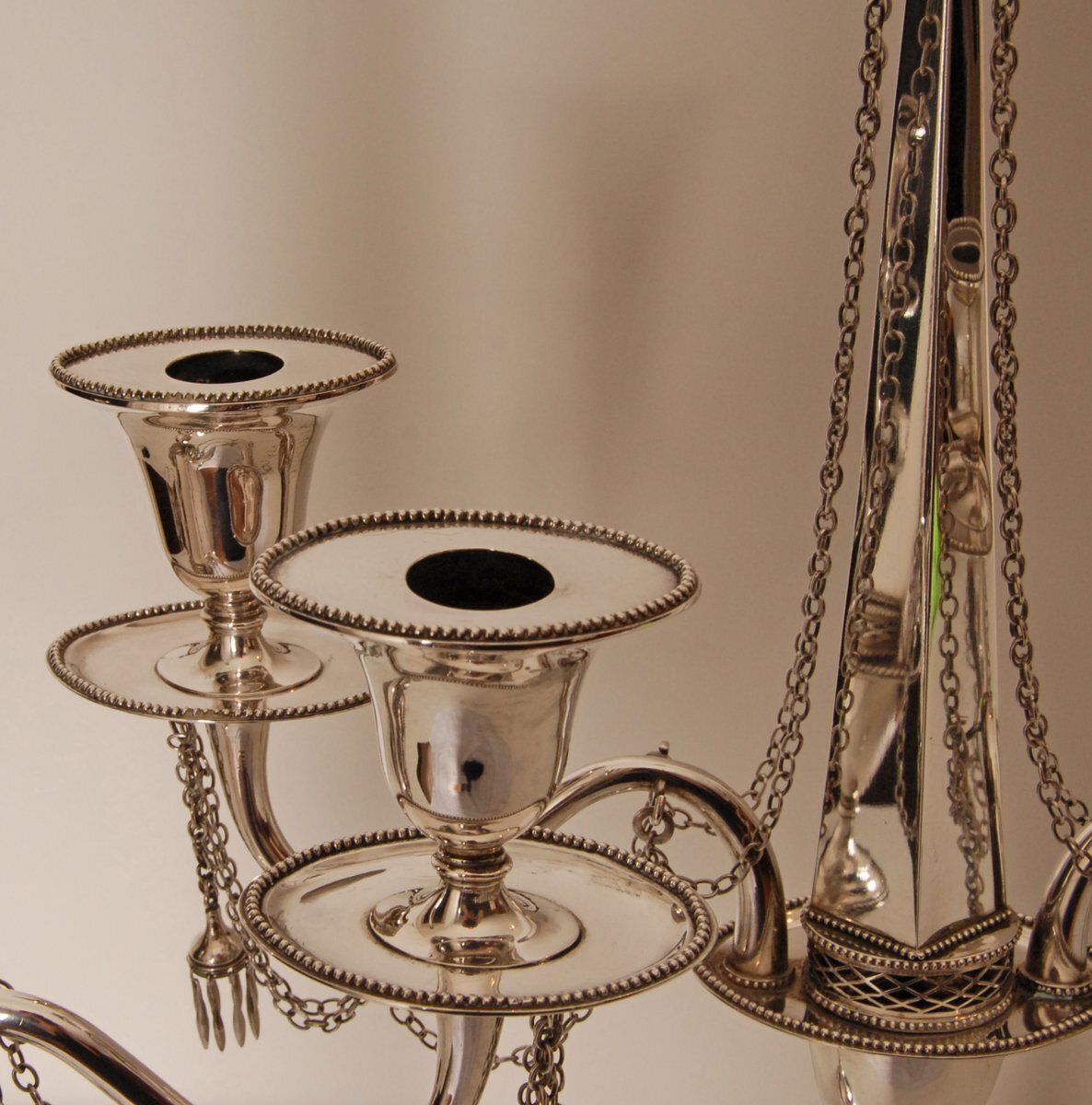 photo vinterior Antique Empire Sterling Silver Candleholders, 1853, Set Of 2