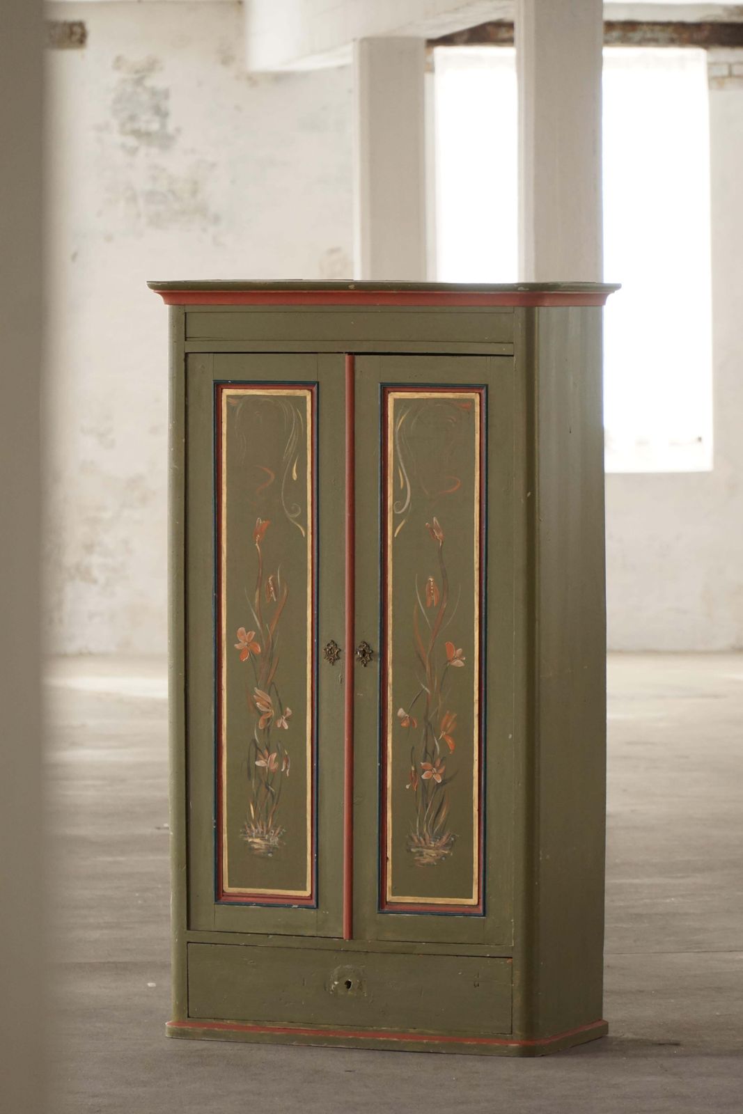 Antique Danish Painted Cabinet With Floral Motifs, Folk Art, 19th Century photo furniture