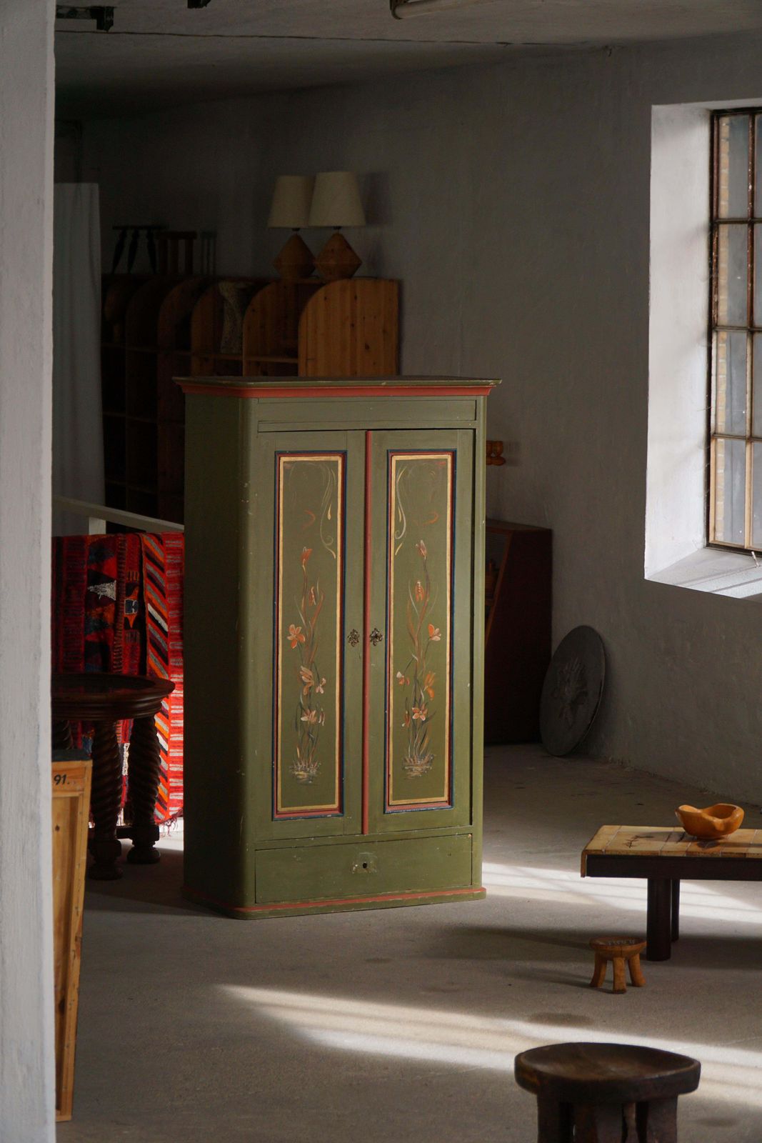 Antique Danish Painted Cabinet With Floral Motifs, Folk Art, 19th Century photo 3299.0