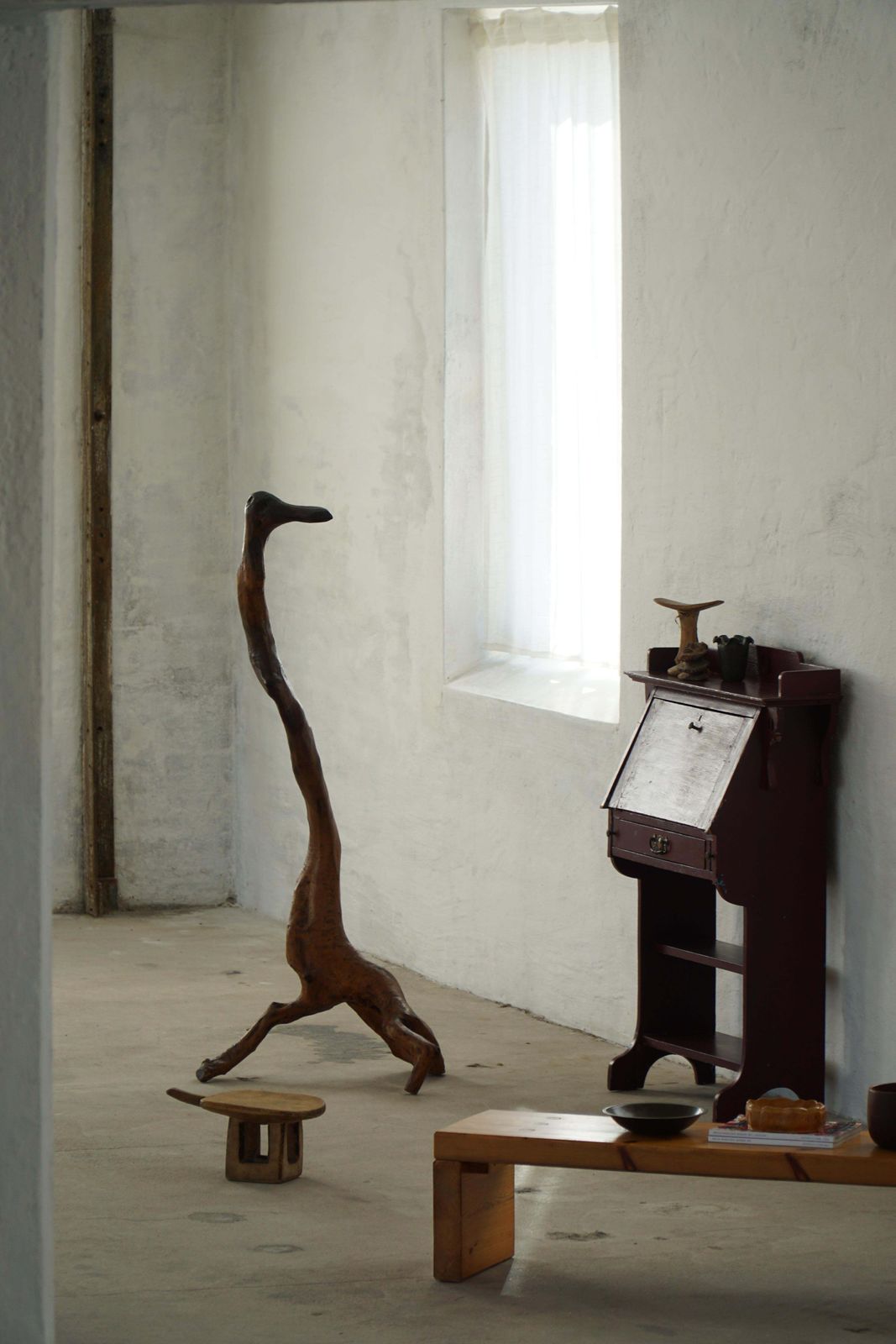 photo furniture French Mid Century Abstract Wooden Sculpture, Organic Carved Bird Form, 1960s