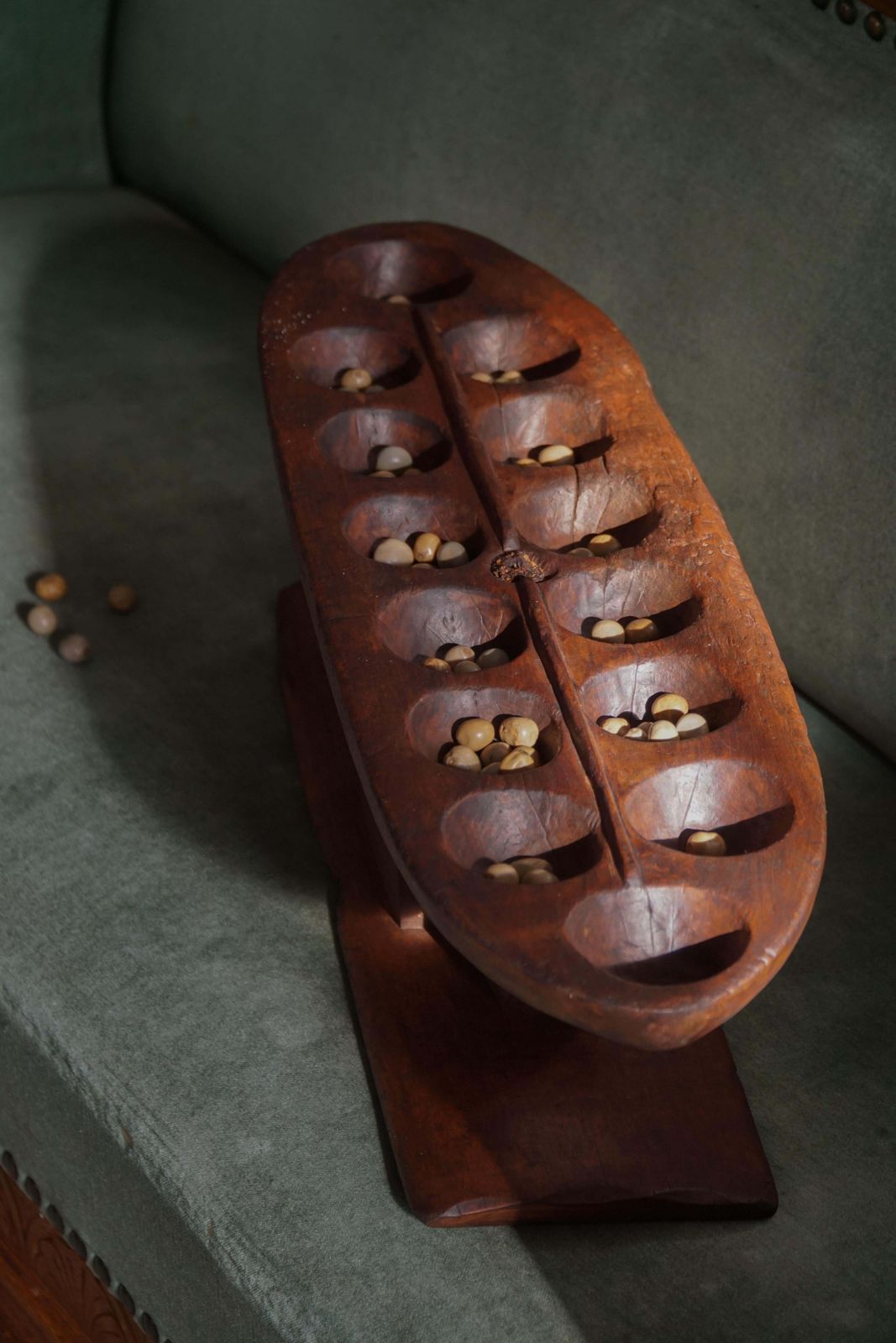 Decorative Hand Carved Wooden Mancala Game Board, African, Mid 20th Century photo for sale