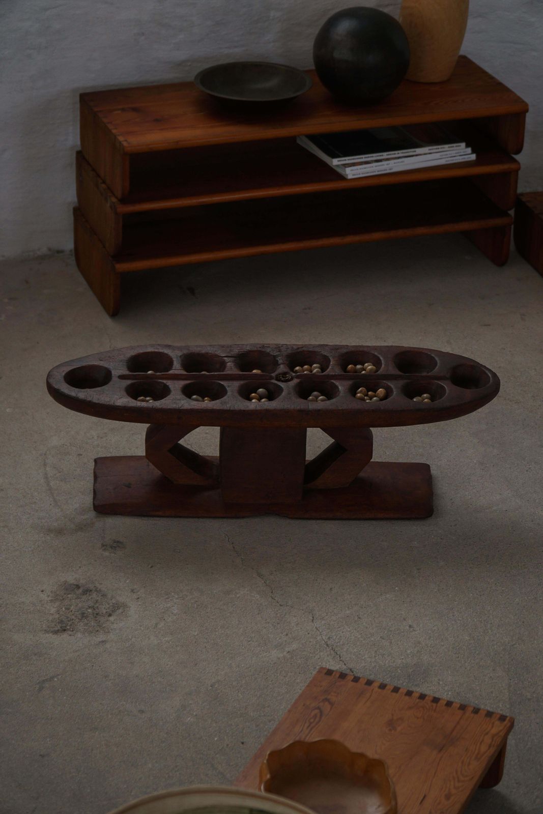 466.0 Decorative Hand Carved Wooden Mancala Game Board, African, Mid 20th Century photo
