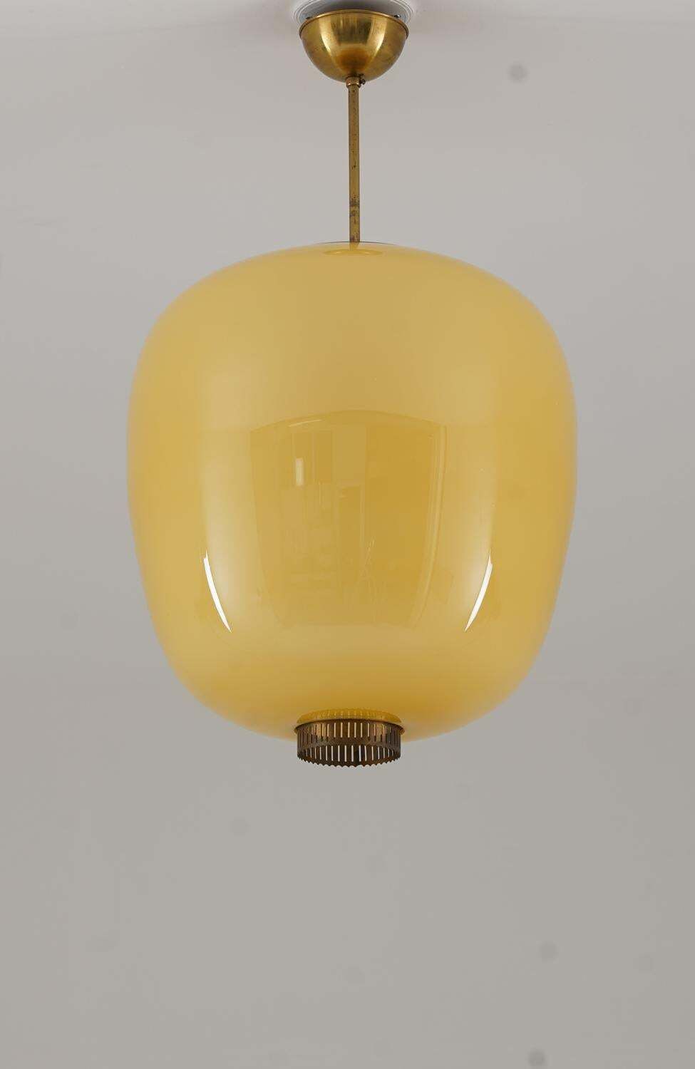 Xl Swedish Modern Brass And Glass Pendant photo for sale