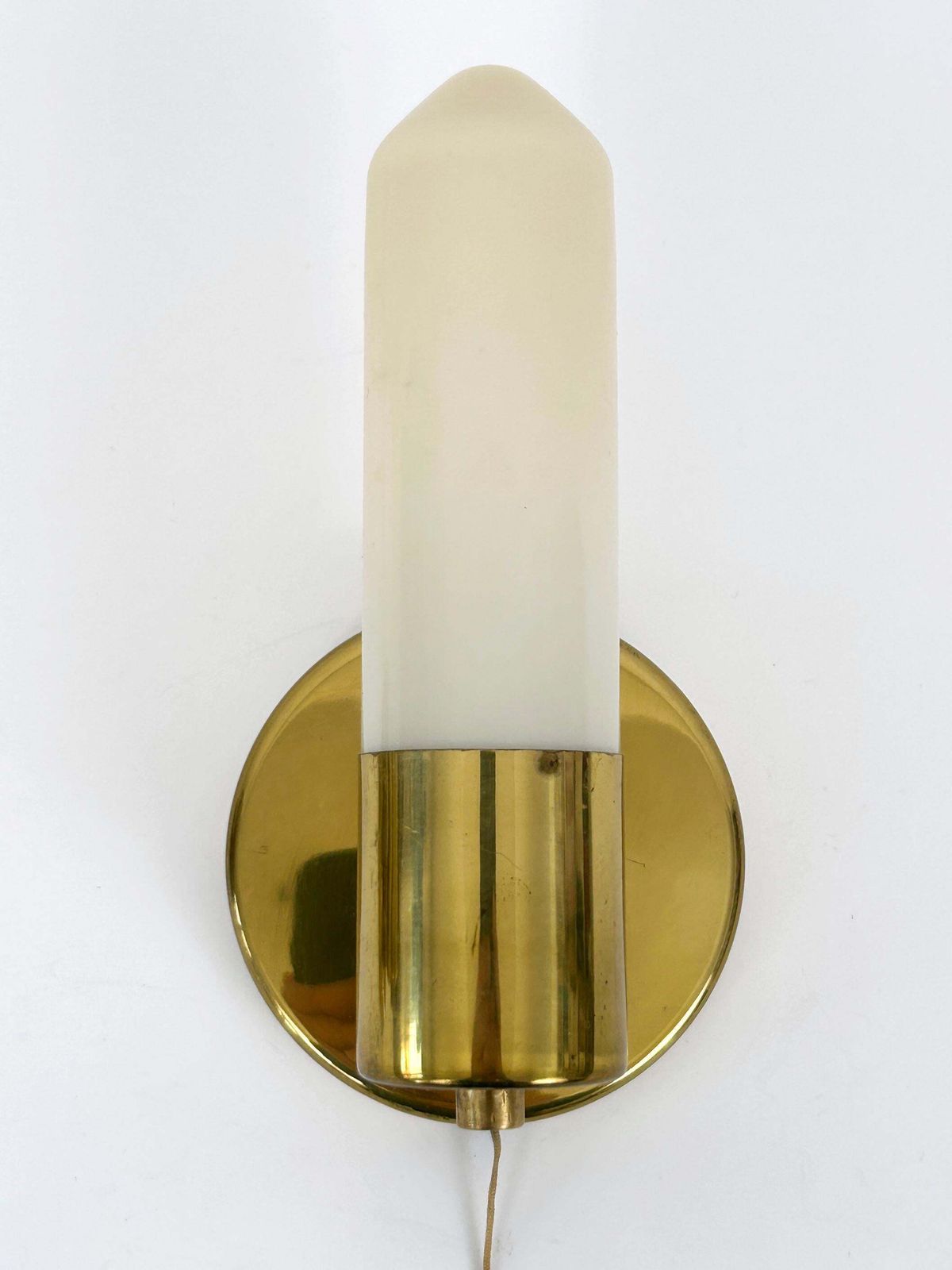 Set Of Two Elegant Bauhaus Brass & Opaline Glass Sconces Germany 1950s photo buy