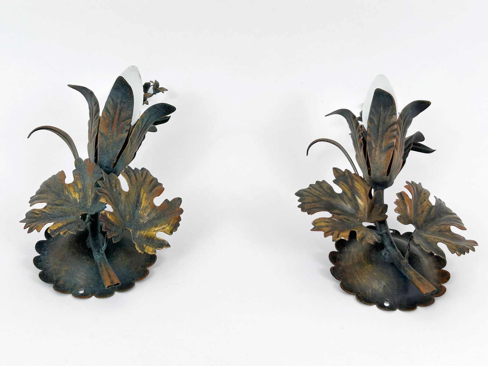Set Of Two Elegant Vine Leaves Sconces By Honsel Leuchten Germany 1970s photo Lighting