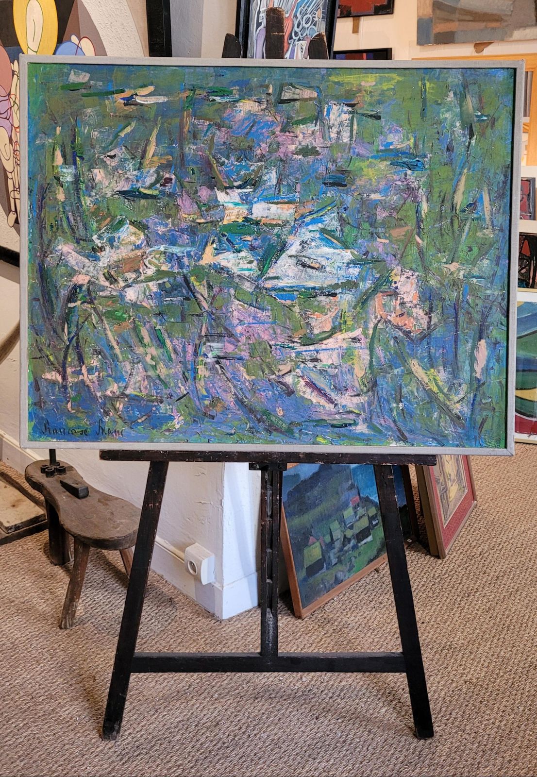 2212.0 Large Abstract Expressionist Oil On Canvas Of Waterlilies, By Françoise Blanc 82.5x101cm photo