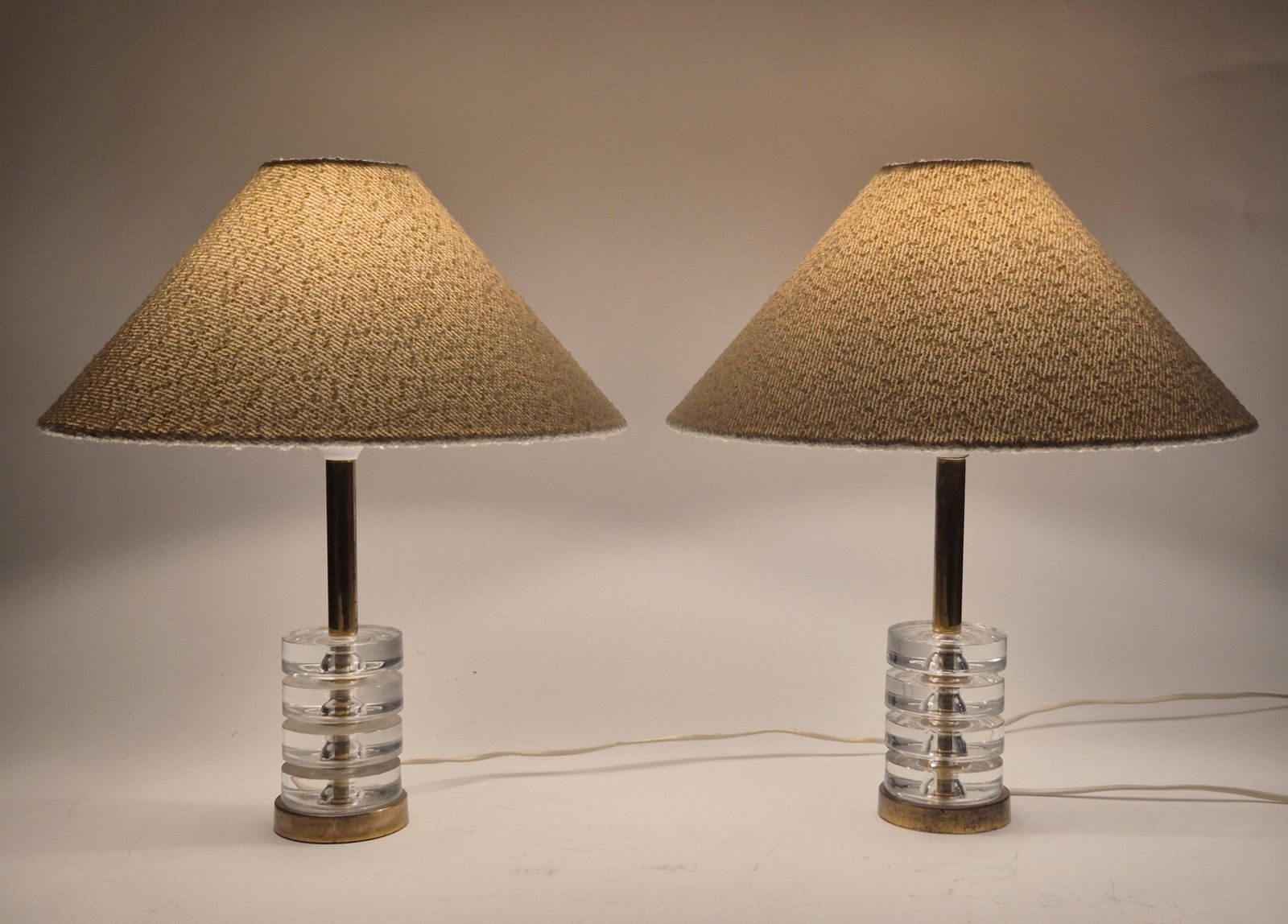 Timeless Pair Of Scandinavian Modern Table Lamps With Orrefors Glass And Brass photo buy