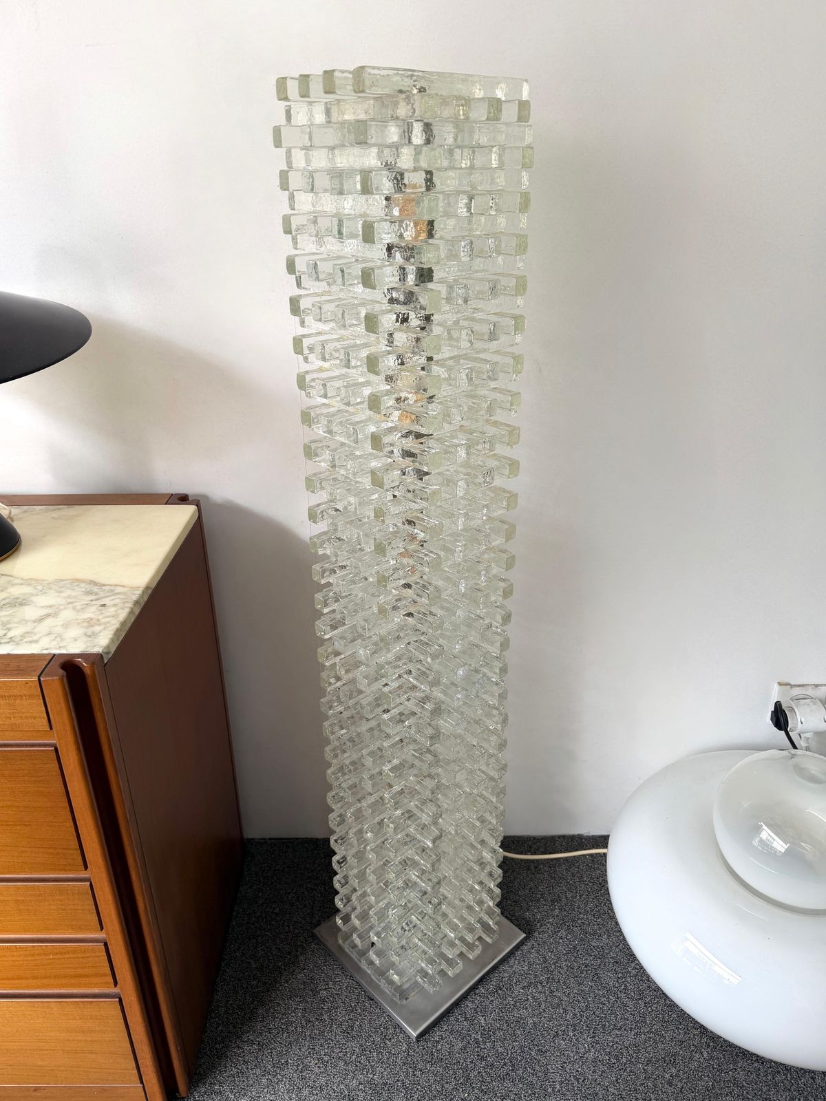 photo for sale Mid Century Modern Glass Tower Floor Lamp By Poliarte, Italy, 1970s