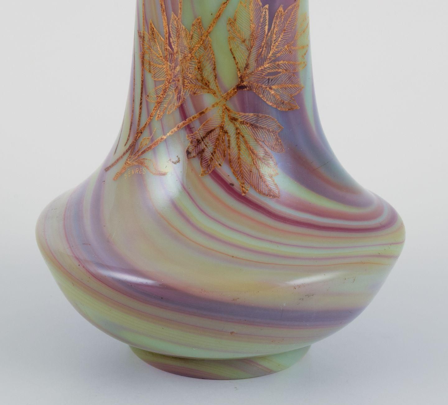 Sevres, French Art Glass Vase With Hand Painted Marble Decoration. photo 687.0