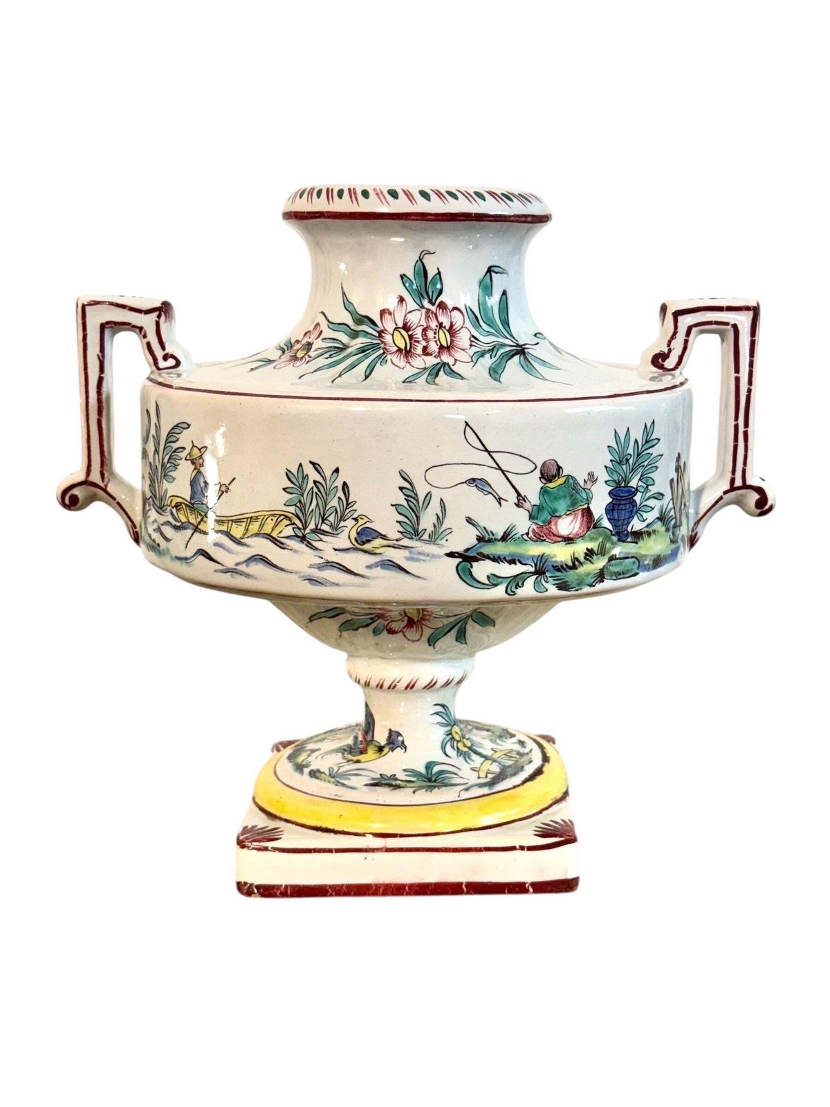 photo vintage Pair Of French Faience Hand Painted Chinoiserie Urns, 19th Century