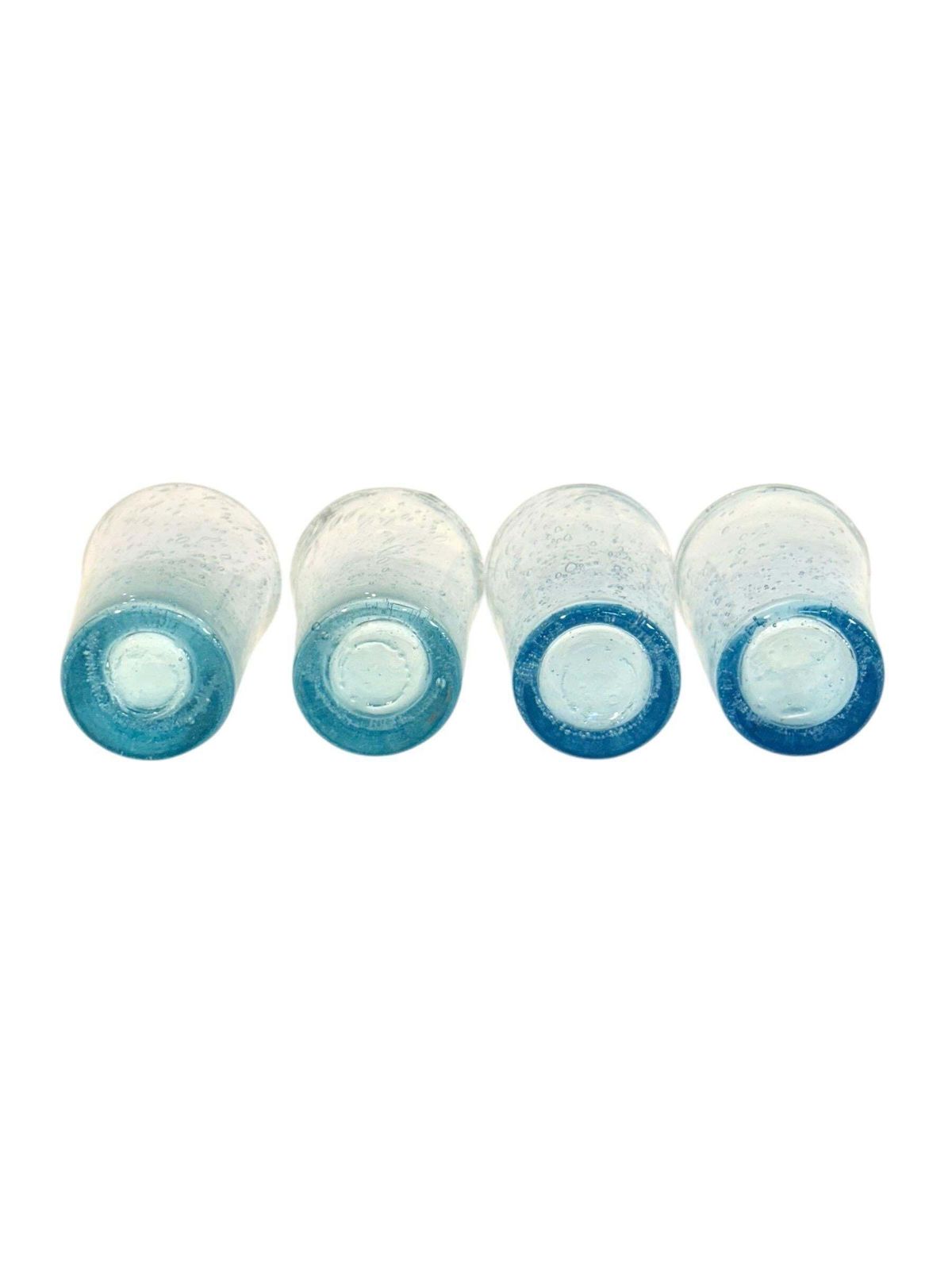 Set Of Four Hand Blown Blue Bubble Glass Tumblers, 20th Century photo Home Decor