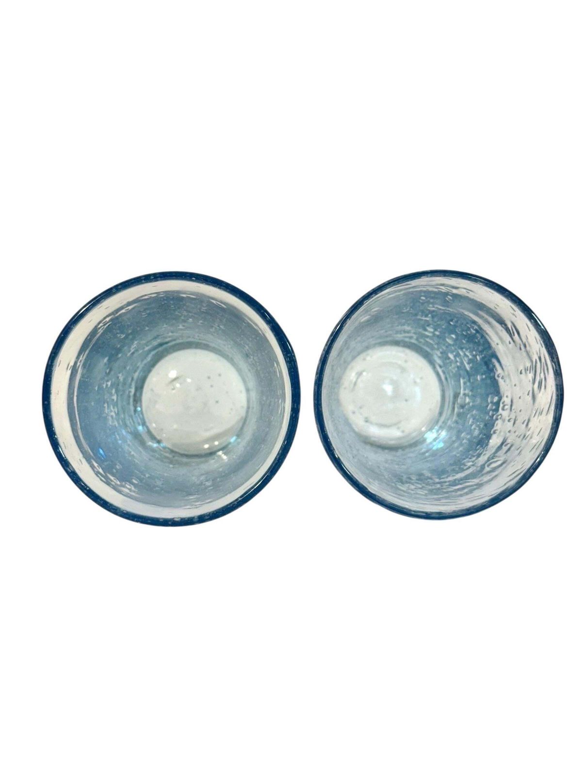 Set Of Four Hand Blown Blue Bubble Glass Tumblers, 20th Century photo vintage