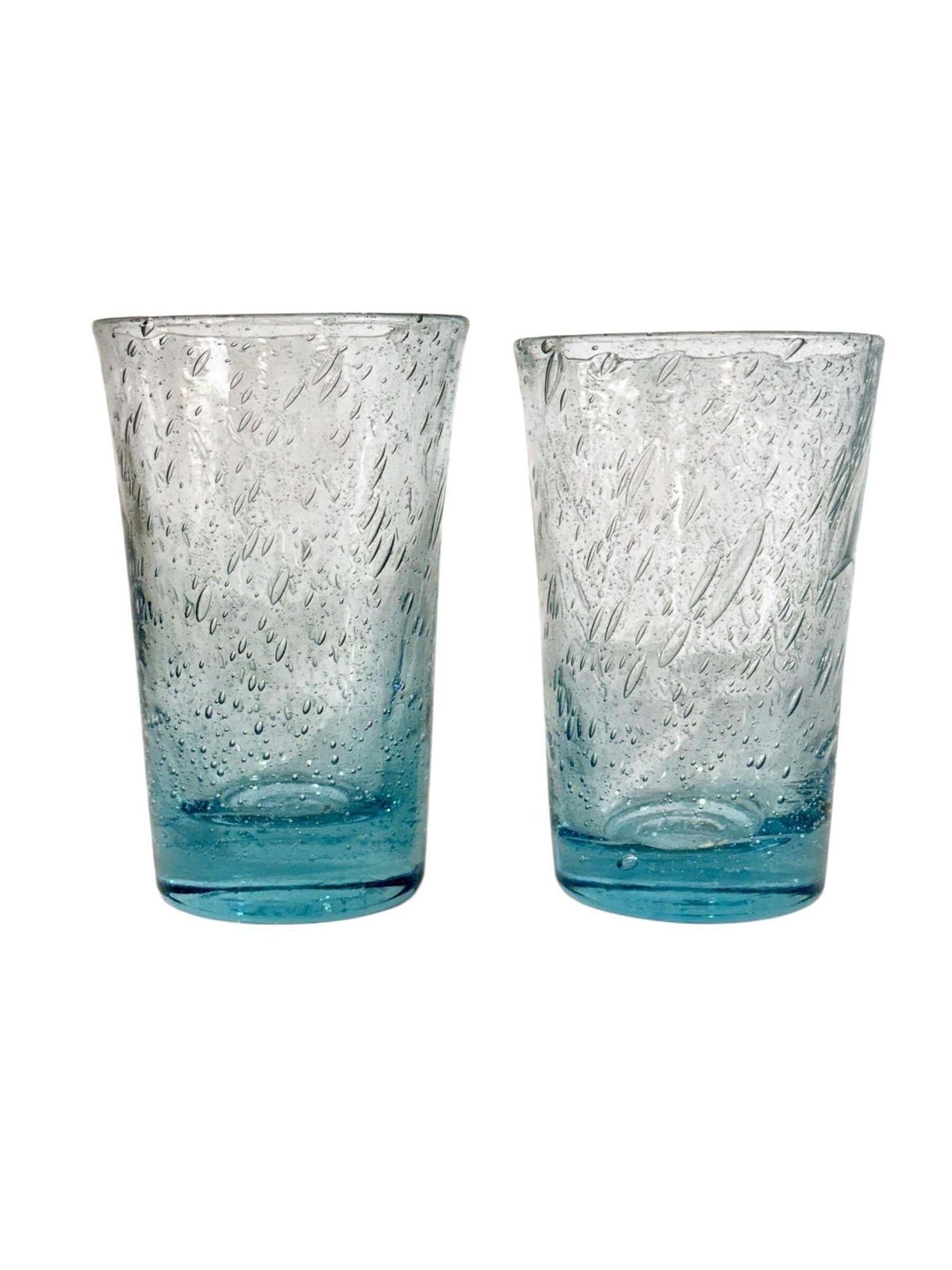 277.0 Set Of Four Hand Blown Blue Bubble Glass Tumblers, 20th Century photo