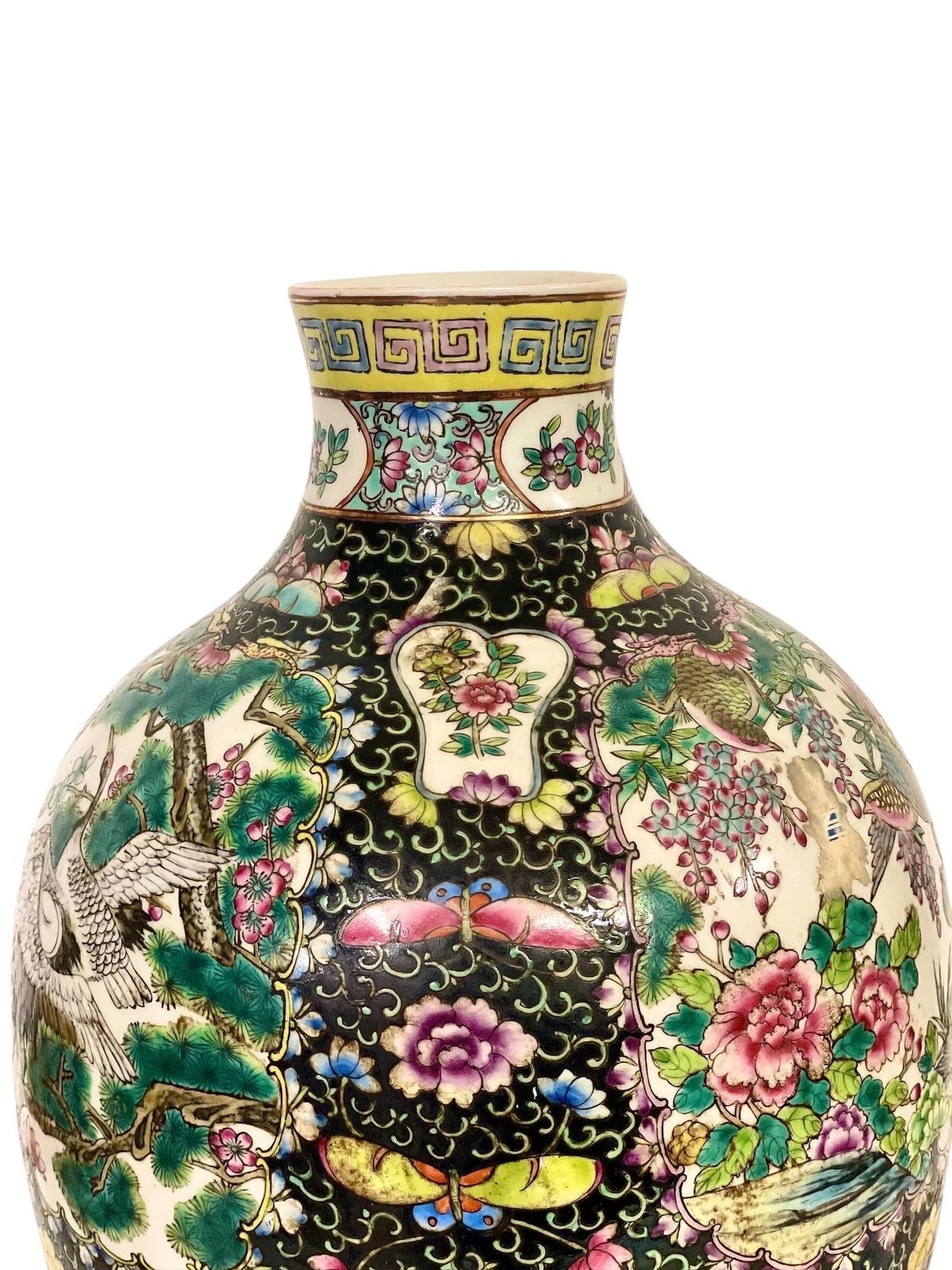Large Chinese Famille Noire Porcelain Vase With Birds And Floral Panels photo vinterior